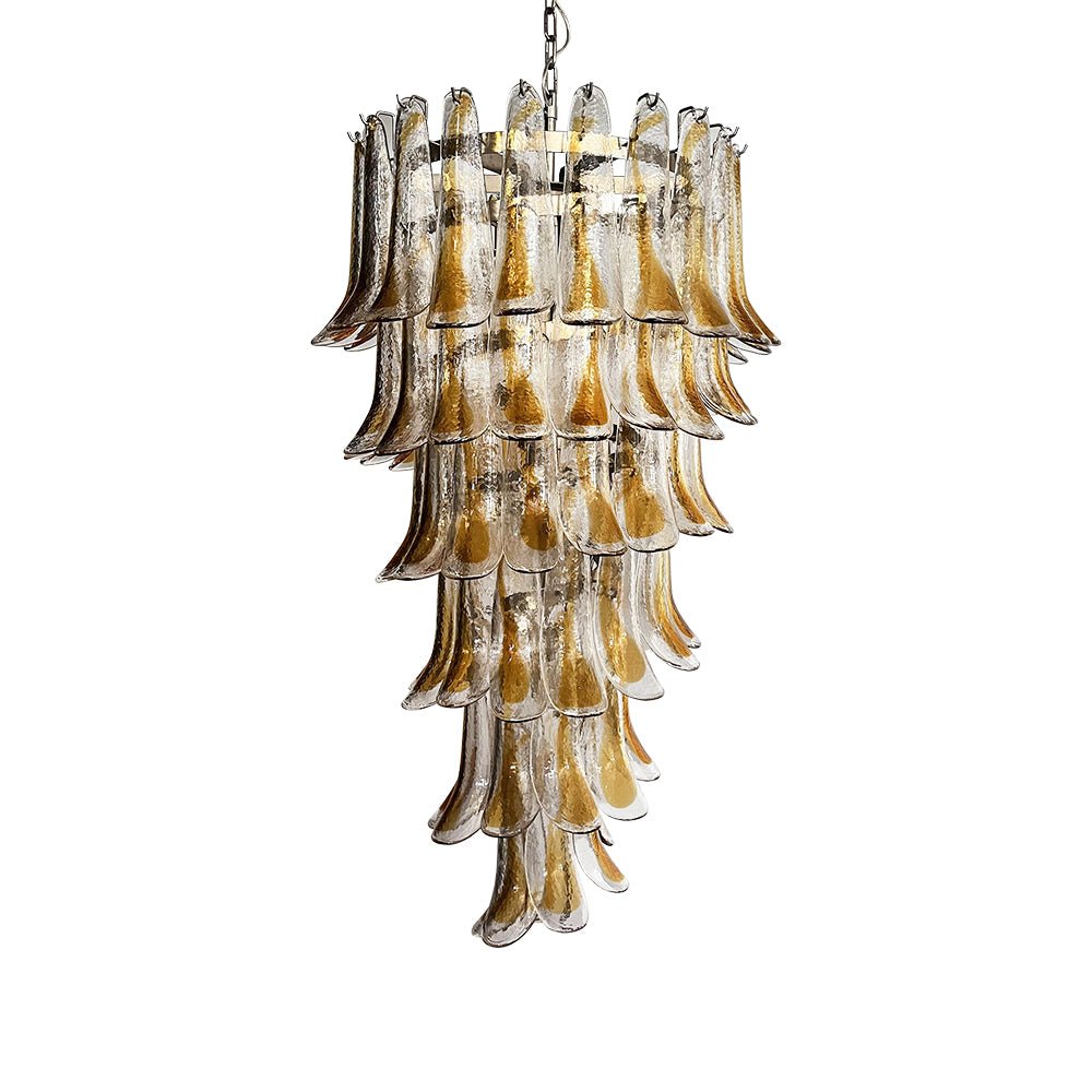 Aurora Chandelier Gold Murano Glass Petals Layered Cascading - Neutralighting