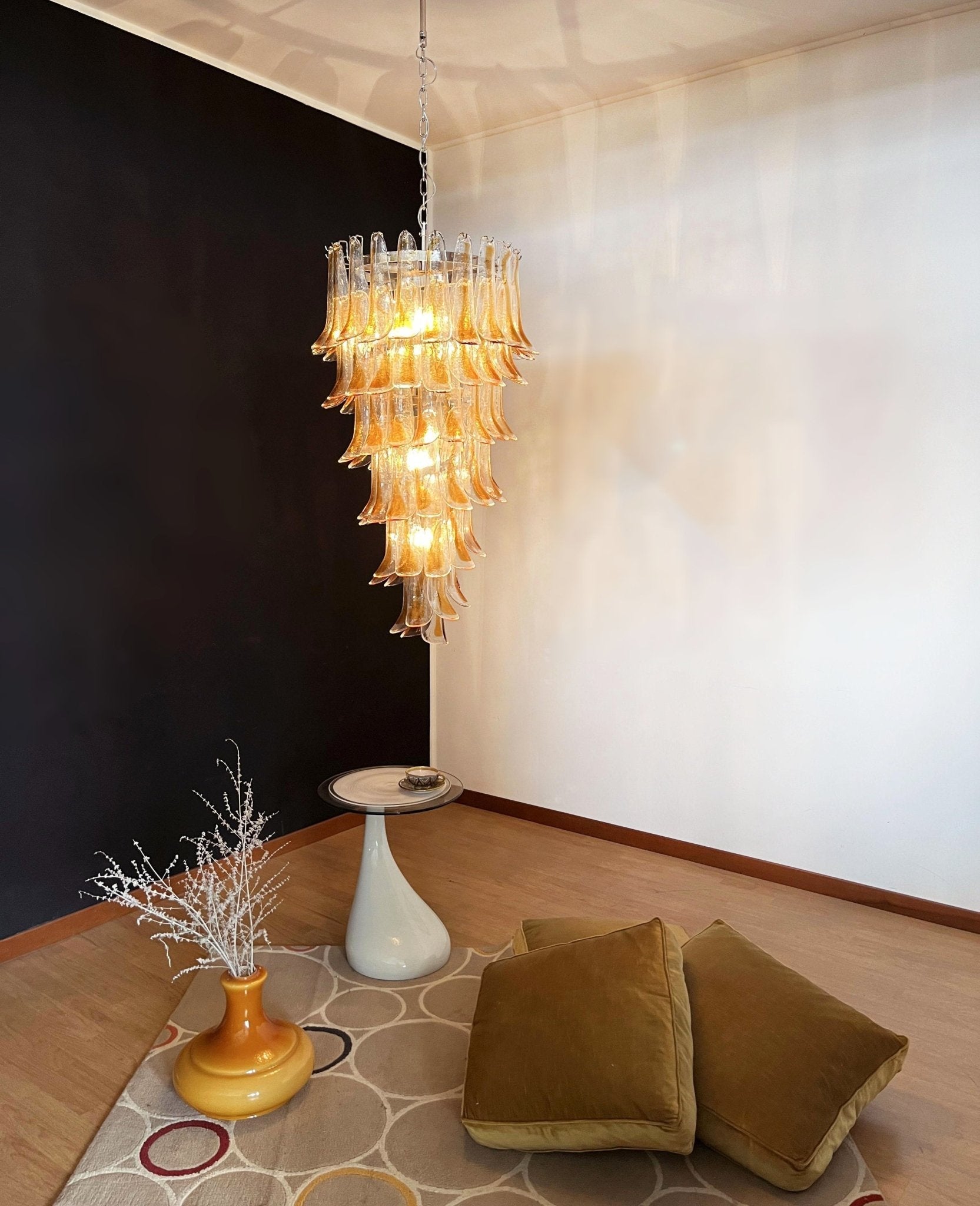 Aurora Chandelier Gold Murano Glass Petals Layered Cascading - Neutralighting
