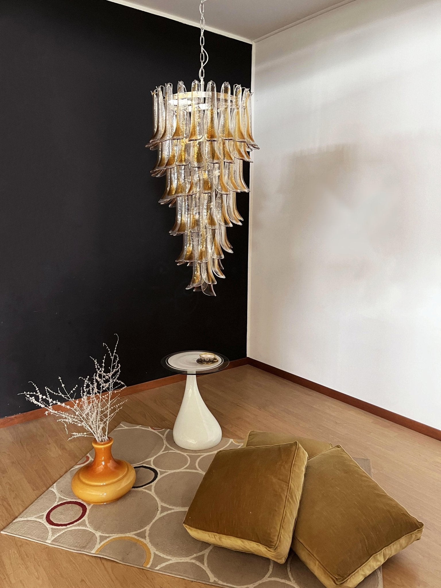 Aurora Chandelier Gold Murano Glass Petals Layered Cascading - Neutralighting