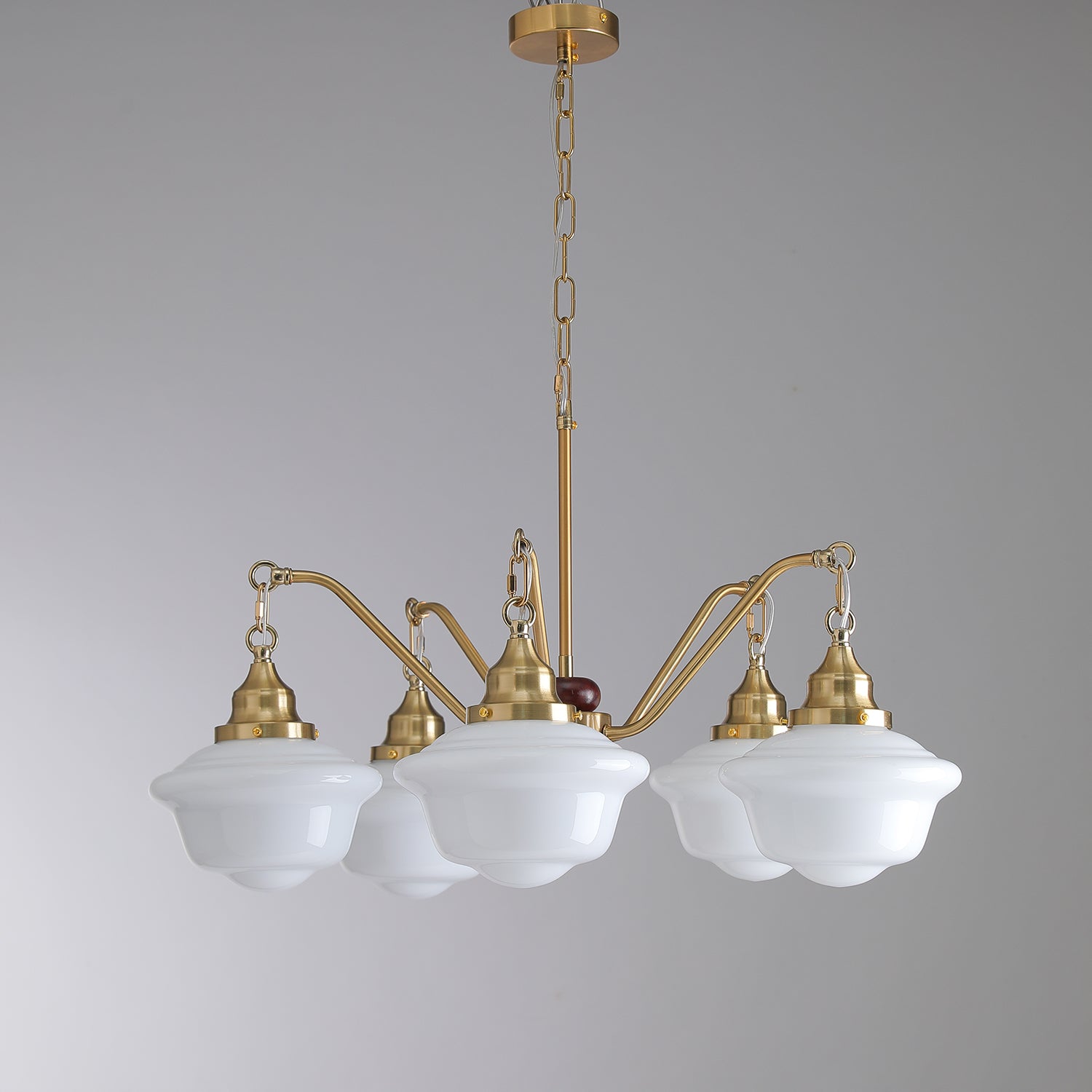 Lustra Kronleuchter Messing Holz Milchglas Klassisch-Letslighting