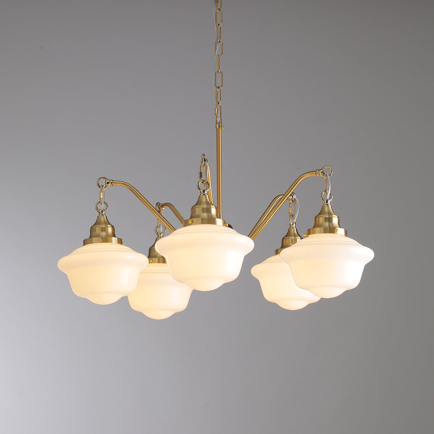 Lustra Kronleuchter Messing Holz Milchglas Klassisch-Letslighting