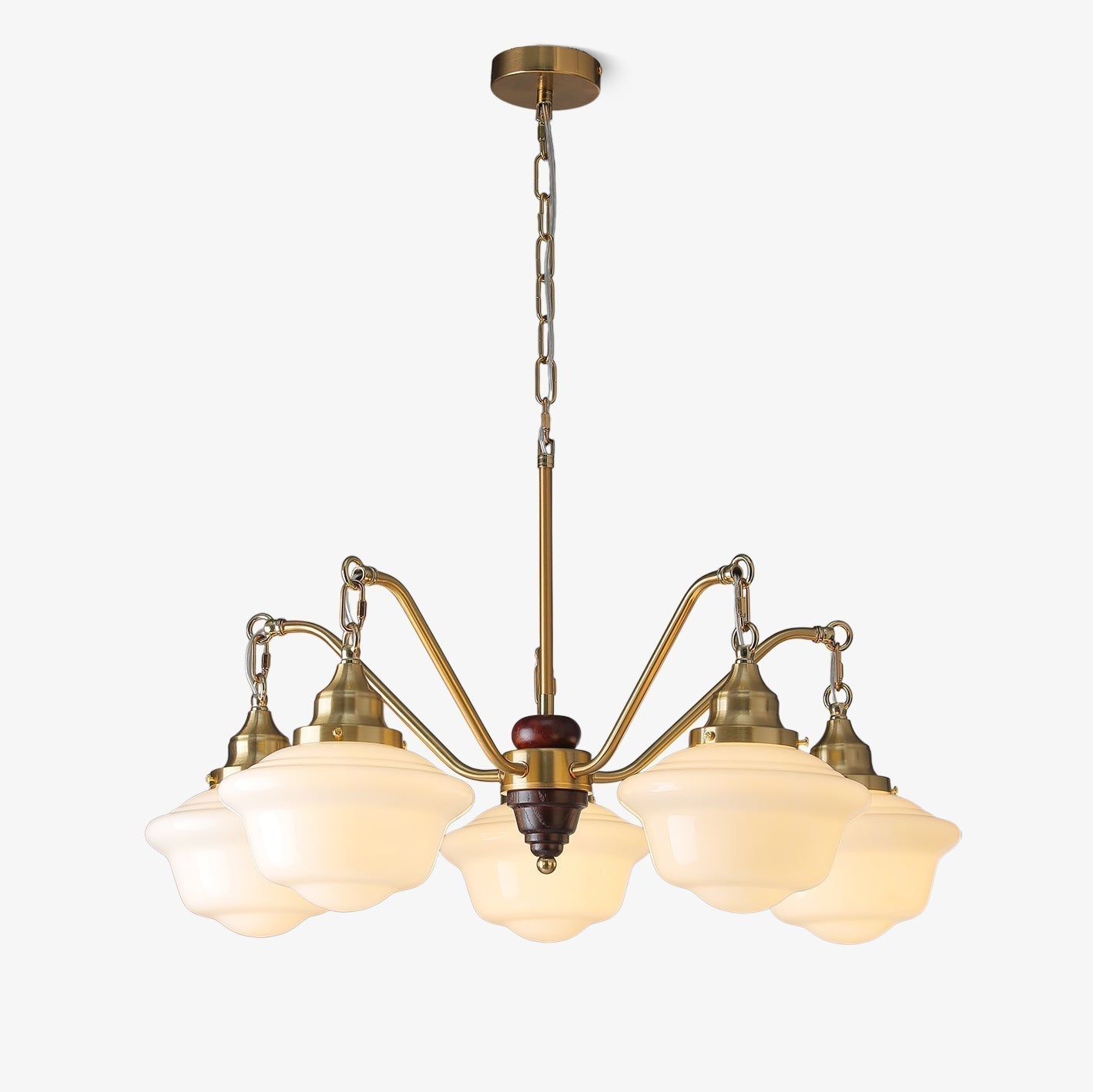 Lustra Kronleuchter Messing Holz Milchglas Klassisch-Letslighting