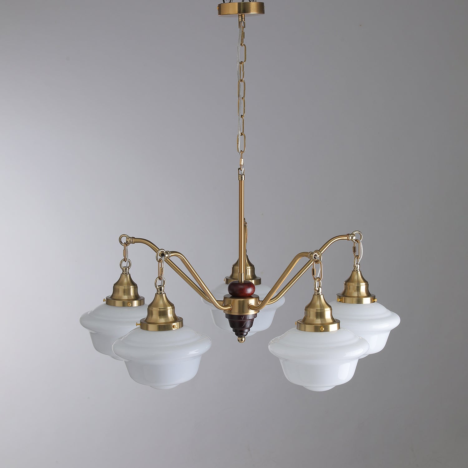 Lustra Kronleuchter Messing Holz Milchglas Klassisch-Letslighting