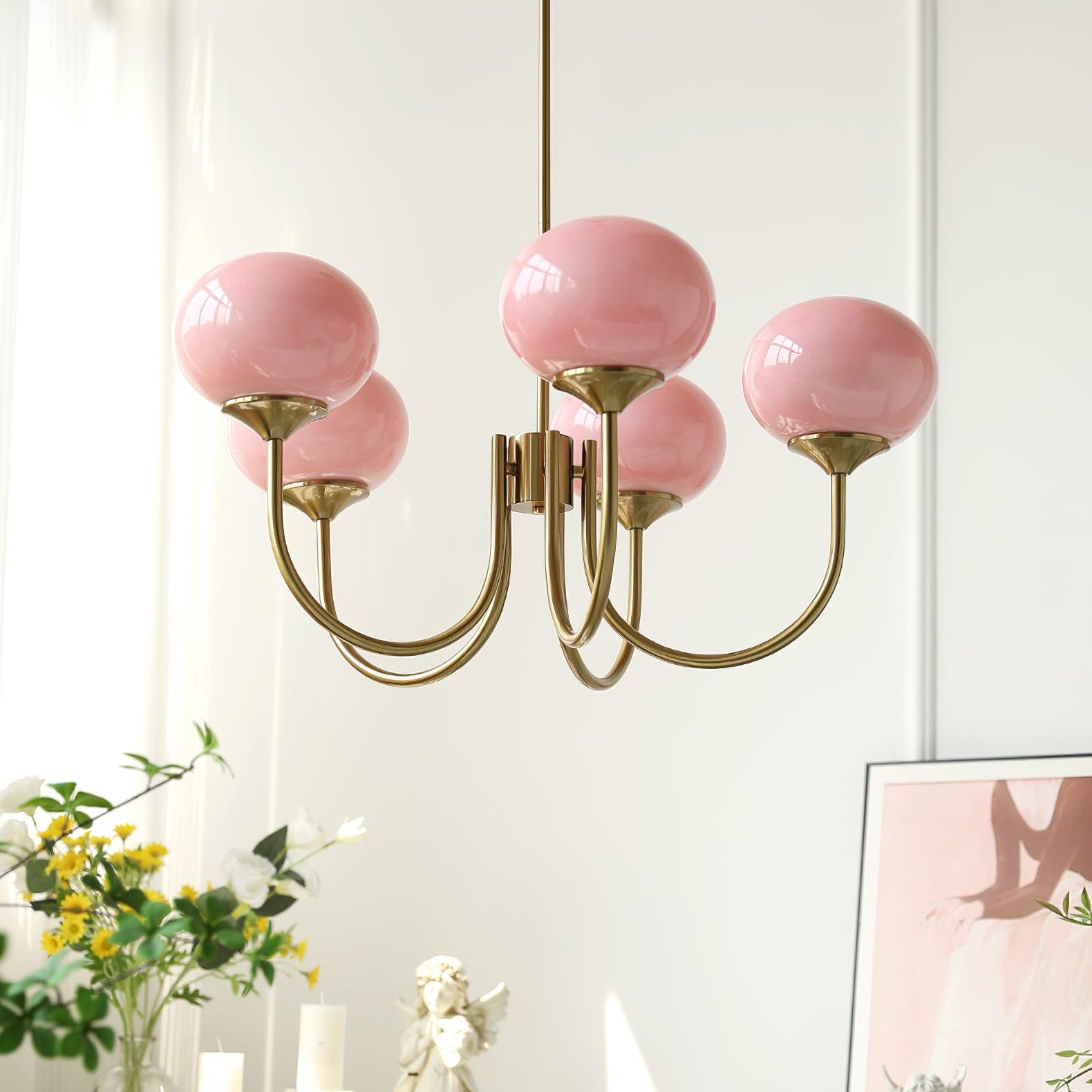 Lustra Kronleuchter Rosa Glaskugel Gold-Letslighting