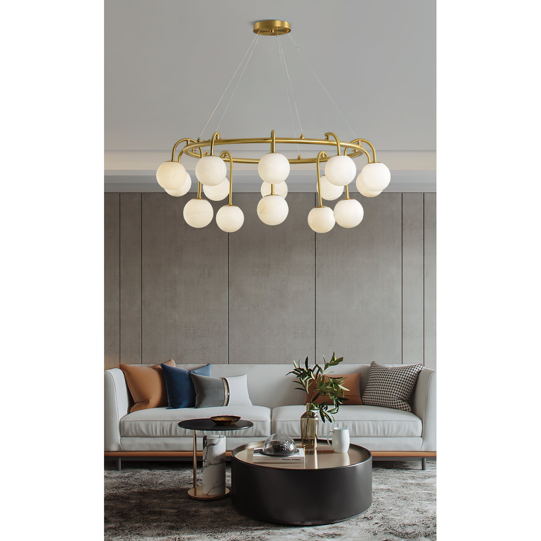 Zotalara Premium Elegance Brass Alabaster Chandelier - Letslighting