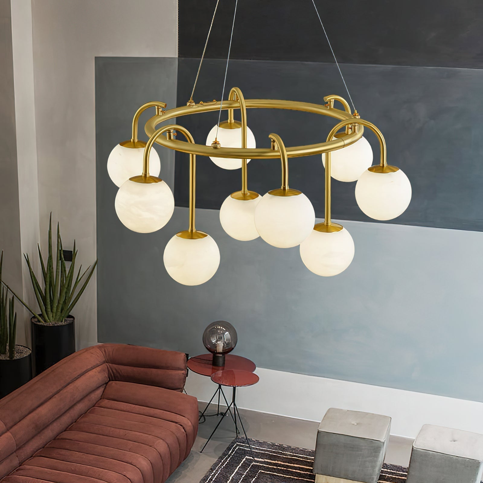 Zotalara Premium Elegance Brass Alabaster Chandelier - Letslighting