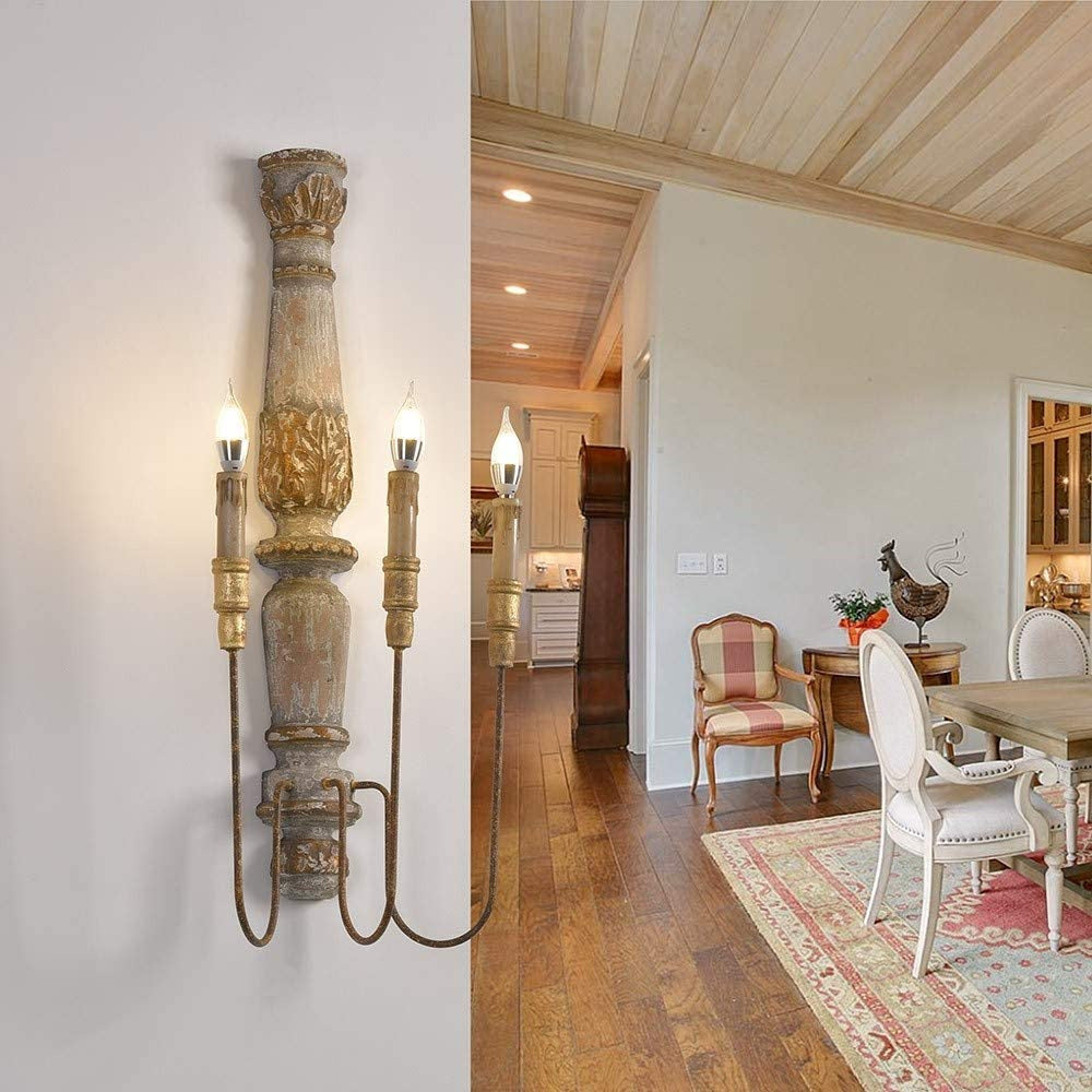 Vevenir Industrielle Vintage-Wandleuchte aus Holz mit Kerzenhalter-Letslighting