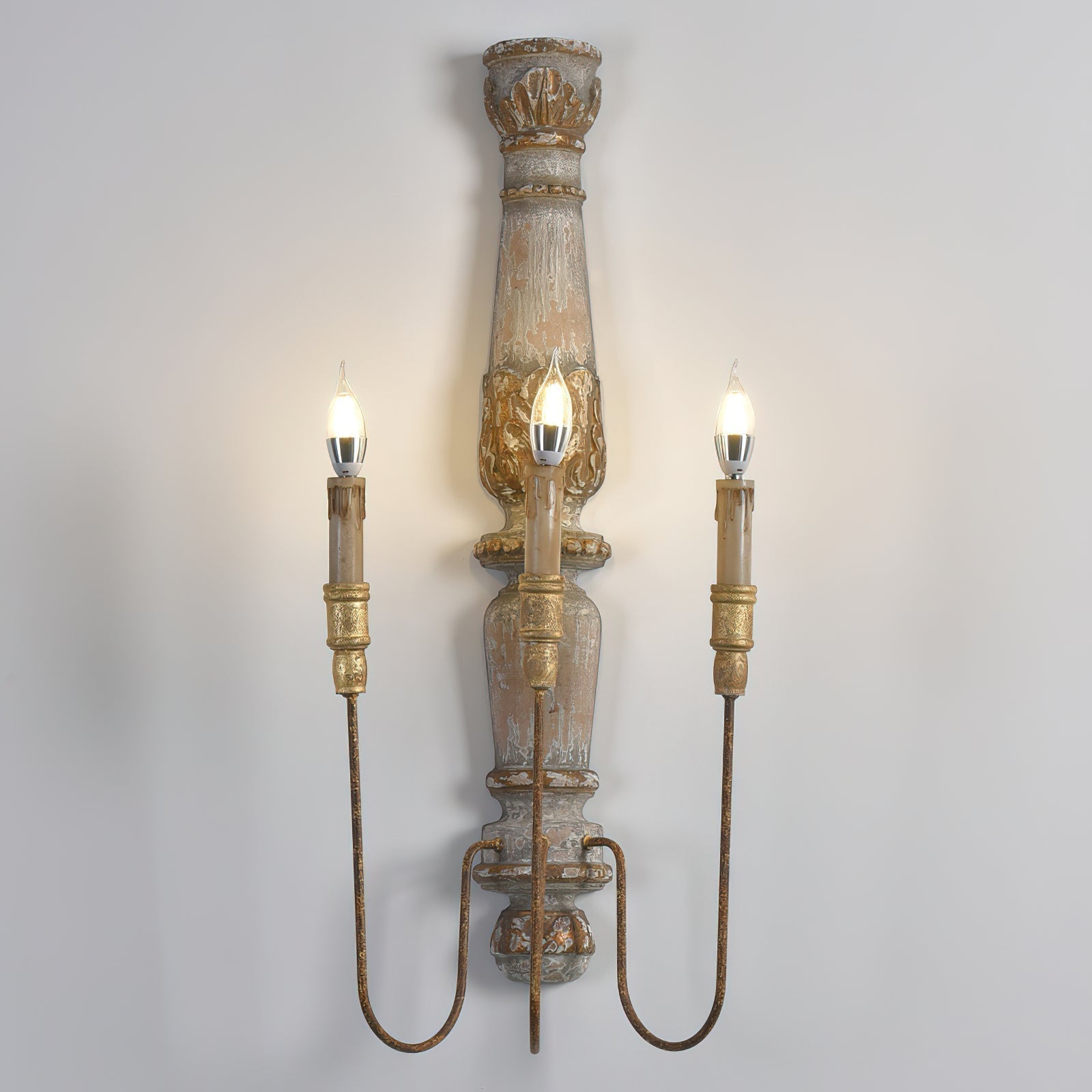Vevenir Industrielle Vintage-Wandleuchte aus Holz mit Kerzenhalter-Letslighting