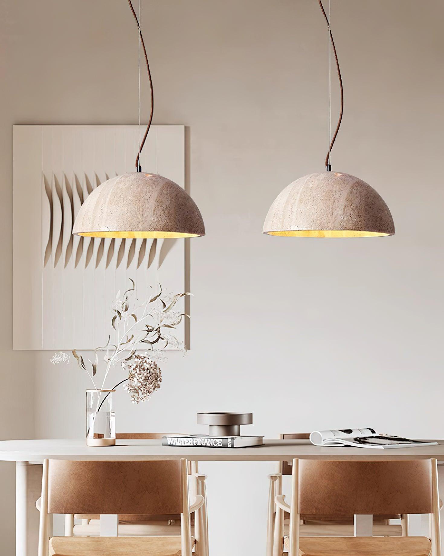 Ritta Pendant Light Travertine Dome Shade Industrial - Letslighting