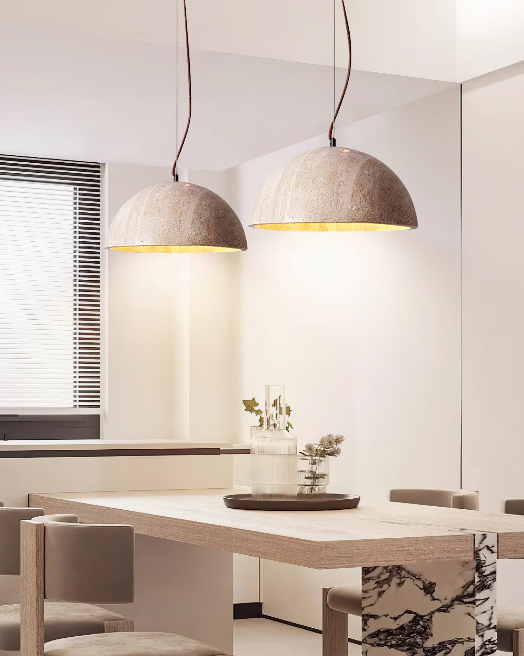 Ritta Pendant Light Travertine Dome Shade Industrial - Letslighting