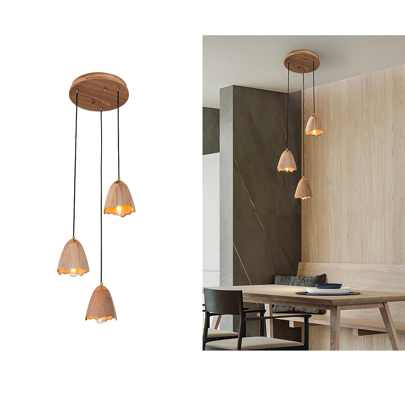Ilvenel Moderne, minimalistische Glocken-Pendelleuchte aus Holz-Letslighting