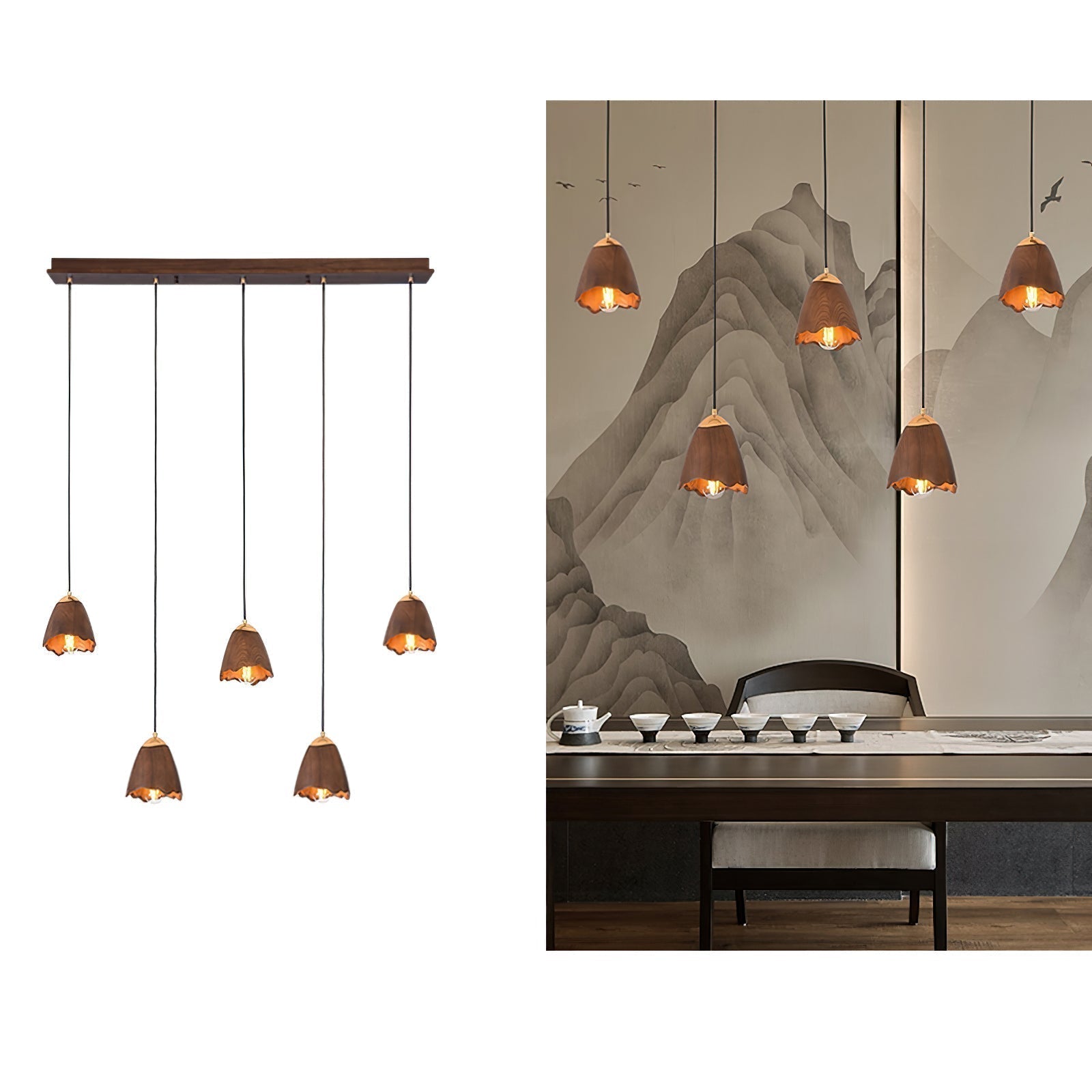 Ilvenel Moderne, minimalistische Glocken-Pendelleuchte aus Holz-Letslighting