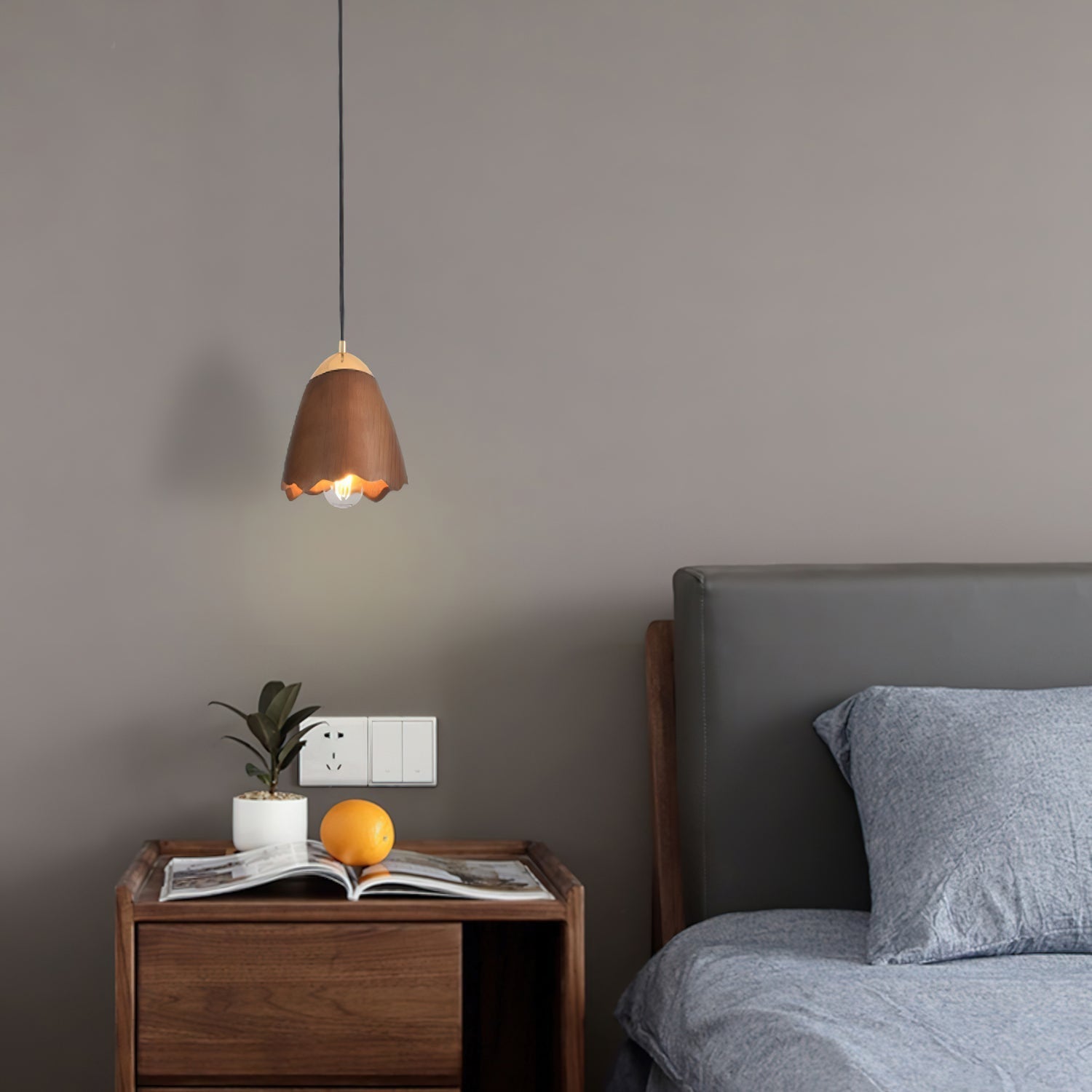 Ilvenel Moderne, minimalistische Glocken-Pendelleuchte aus Holz-Letslighting