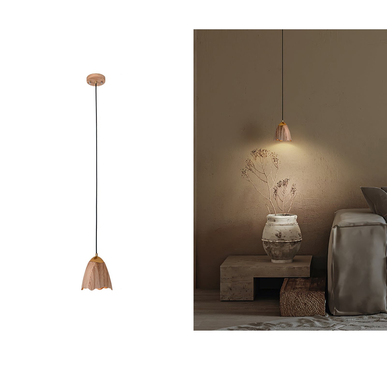 Ilvenel Moderne, minimalistische Glocken-Pendelleuchte aus Holz-Letslighting