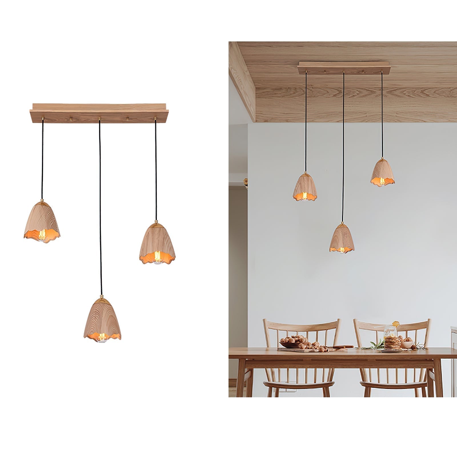 Ilvenel Moderne, minimalistische Glocken-Pendelleuchte aus Holz-Letslighting