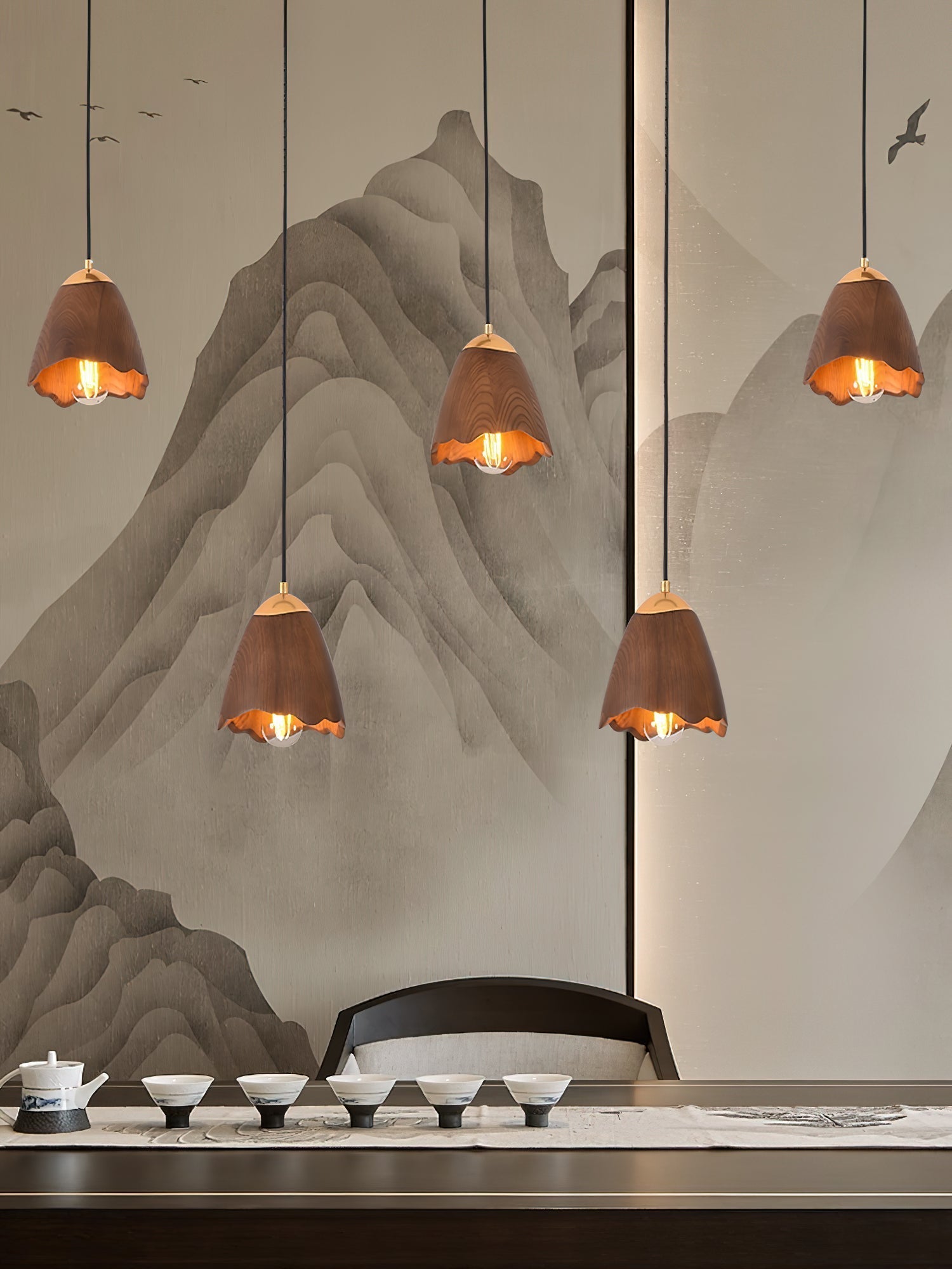 Ilvenel Moderne, minimalistische Glocken-Pendelleuchte aus Holz-Letslighting