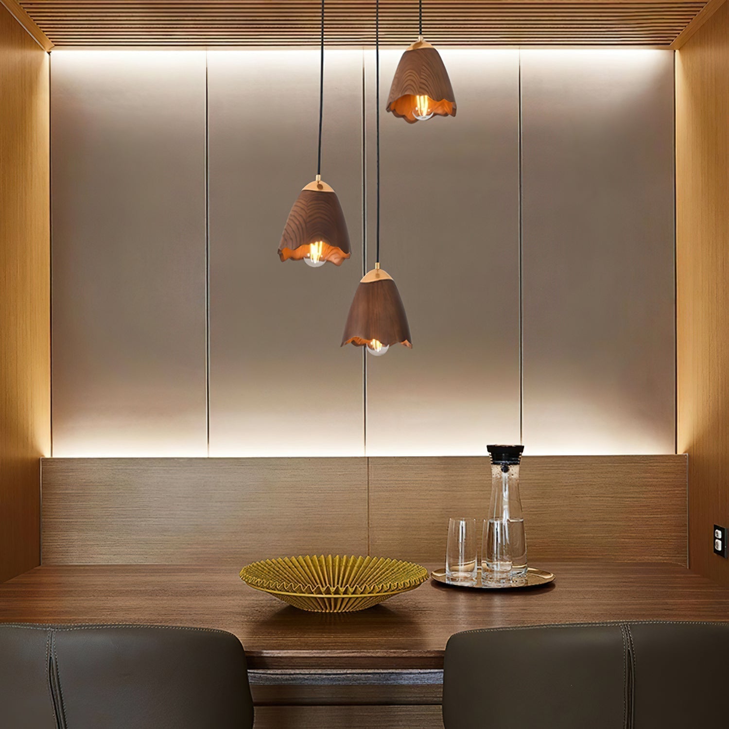 Ilvenel Moderne, minimalistische Glocken-Pendelleuchte aus Holz-Letslighting