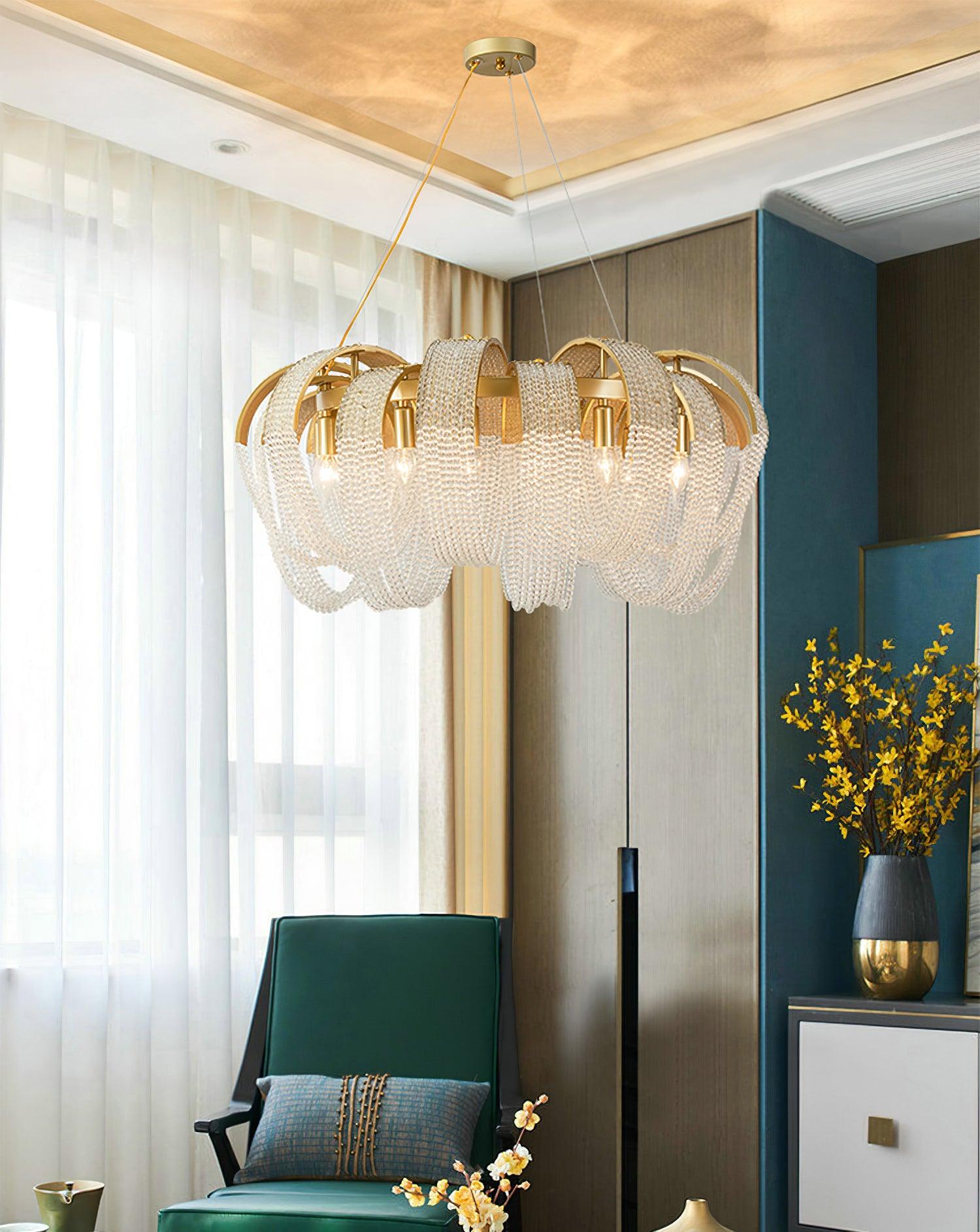 Lustra Kronleuchter Mesh Kristall Gold Wasserfunkeln-Letslighting