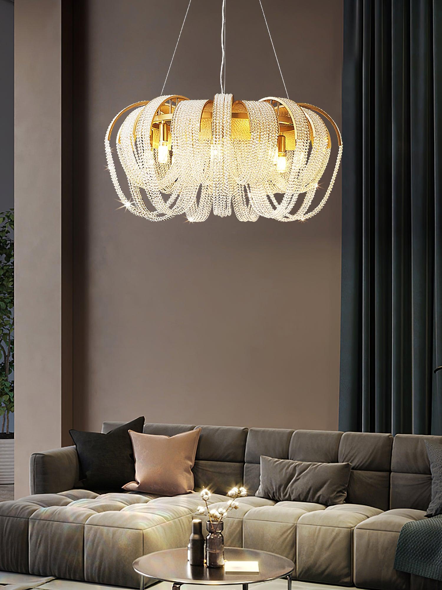 Lustra Kronleuchter Mesh Kristall Gold Wasserfunkeln-Letslighting