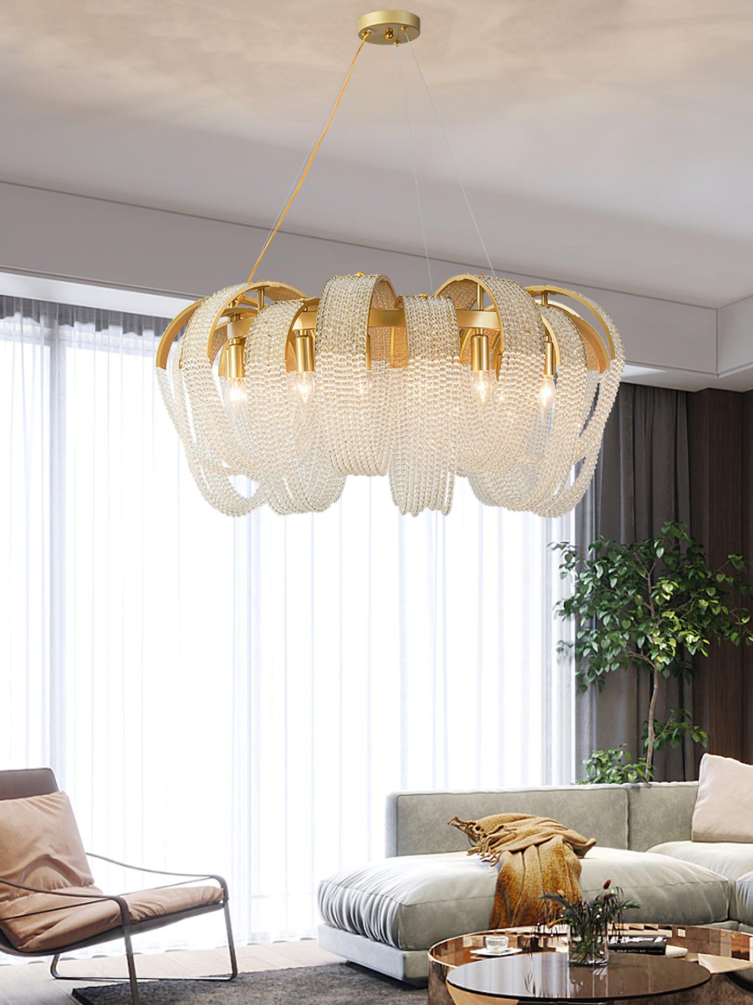 Lustra Kronleuchter Mesh Kristall Gold Wasserfunkeln-Letslighting