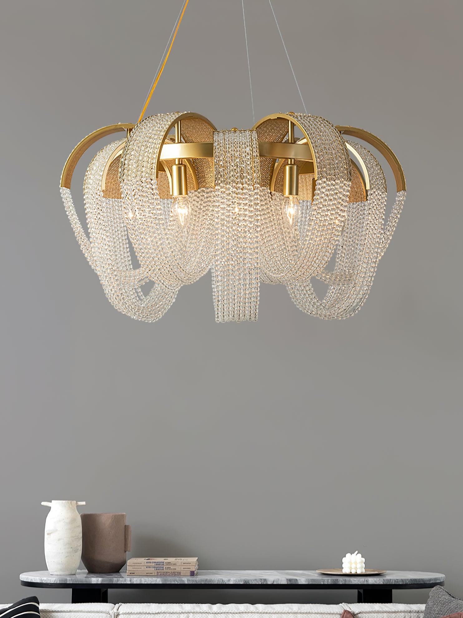 Lustra Kronleuchter Mesh Kristall Gold Wasserfunkeln-Letslighting