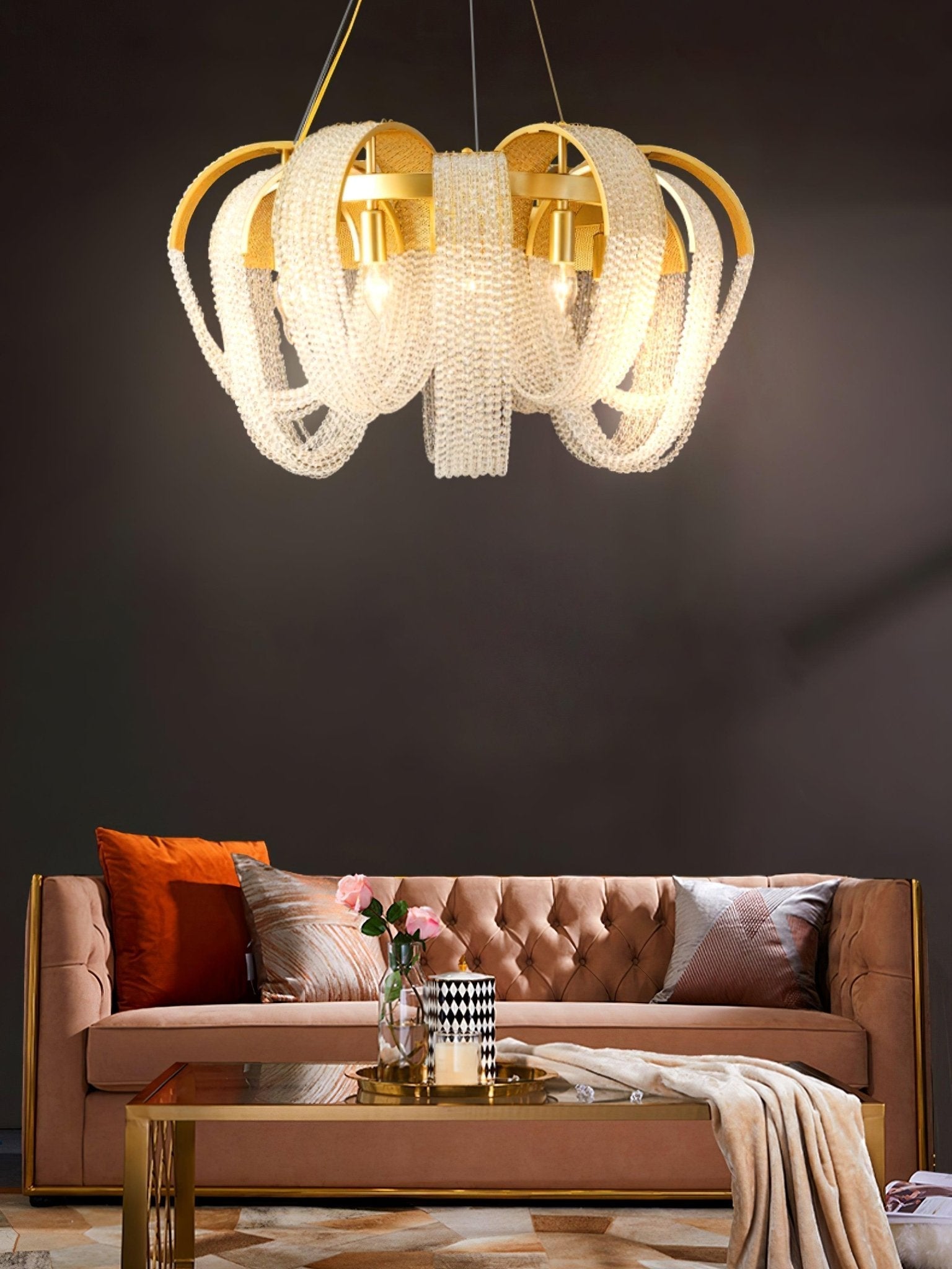 Lustra Kronleuchter Mesh Kristall Gold Wasserfunkeln-Letslighting