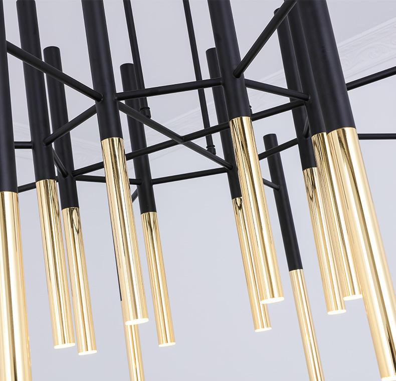 Solara Moderner Kronleuchter Stäbe Schwarz-Gold-Letslighting