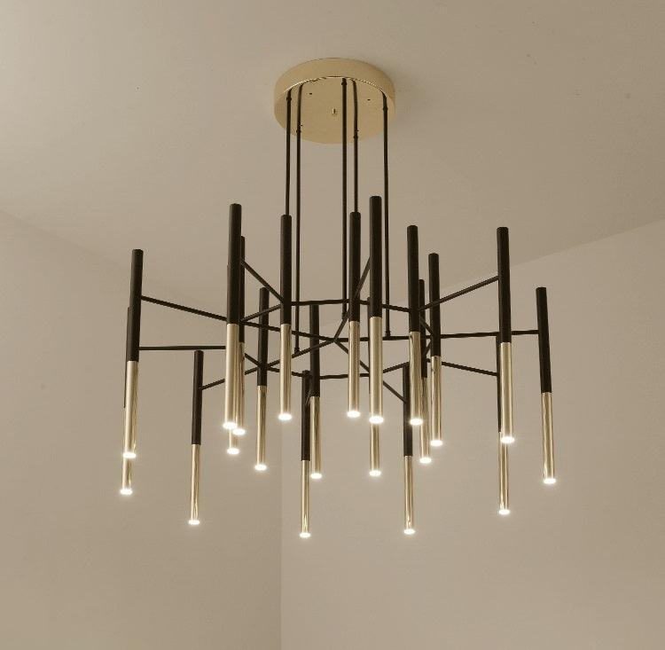 Solara Moderner Kronleuchter Stäbe Schwarz-Gold-Letslighting