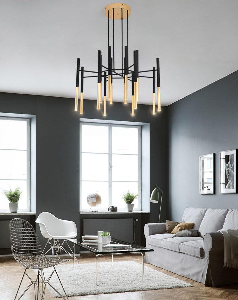 Solara Moderner Kronleuchter Stäbe Schwarz-Gold-Letslighting