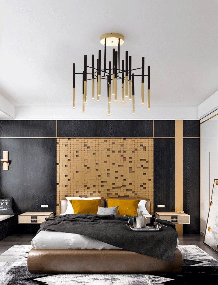 Solara Moderner Kronleuchter Stäbe Schwarz-Gold-Letslighting