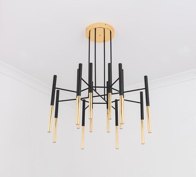 Solara Moderner Kronleuchter Stäbe Schwarz-Gold-Letslighting