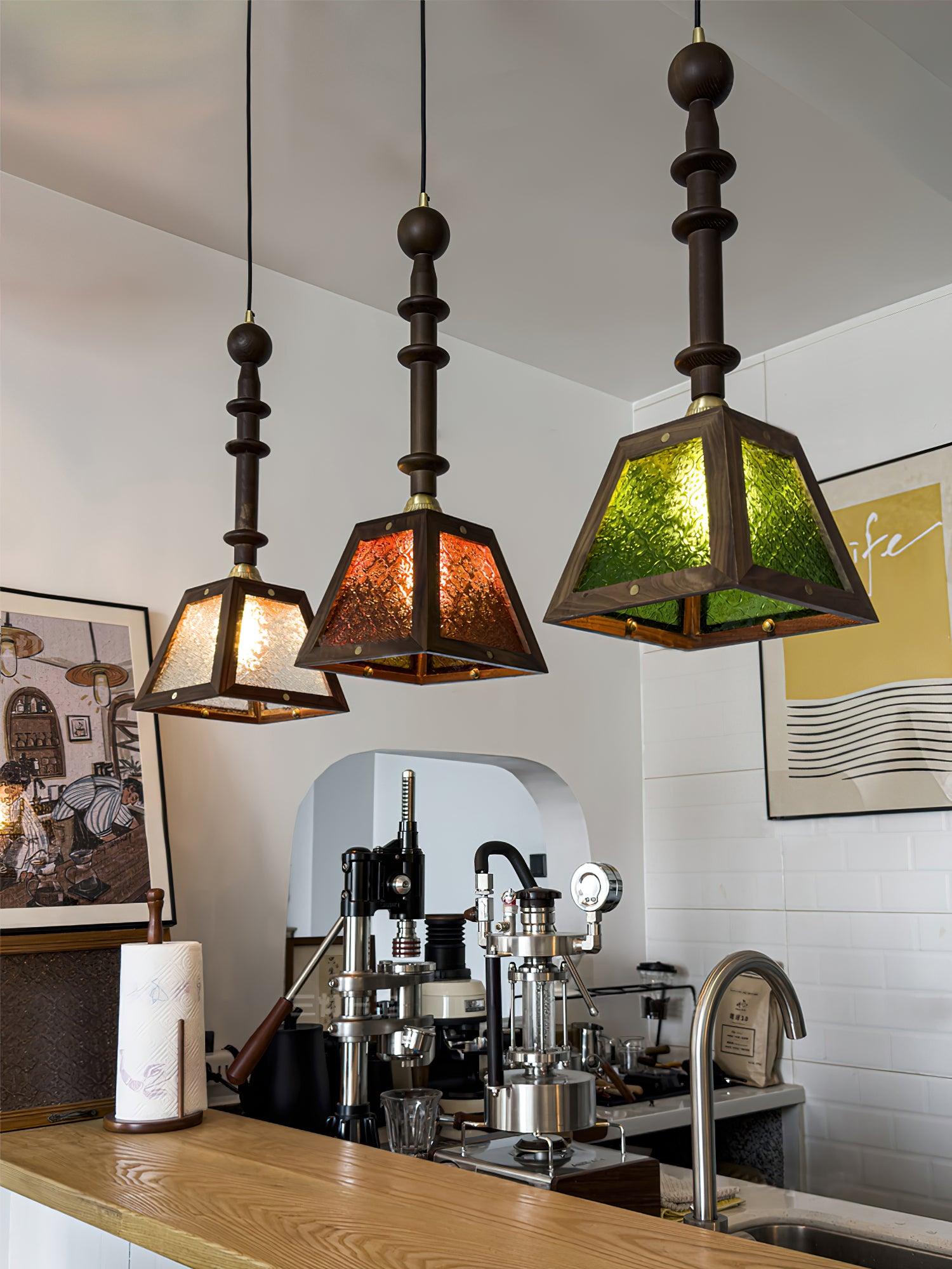 Alsorisra Elegante Vintage-Glas-Holz-Anhängerlampe-Letslighting