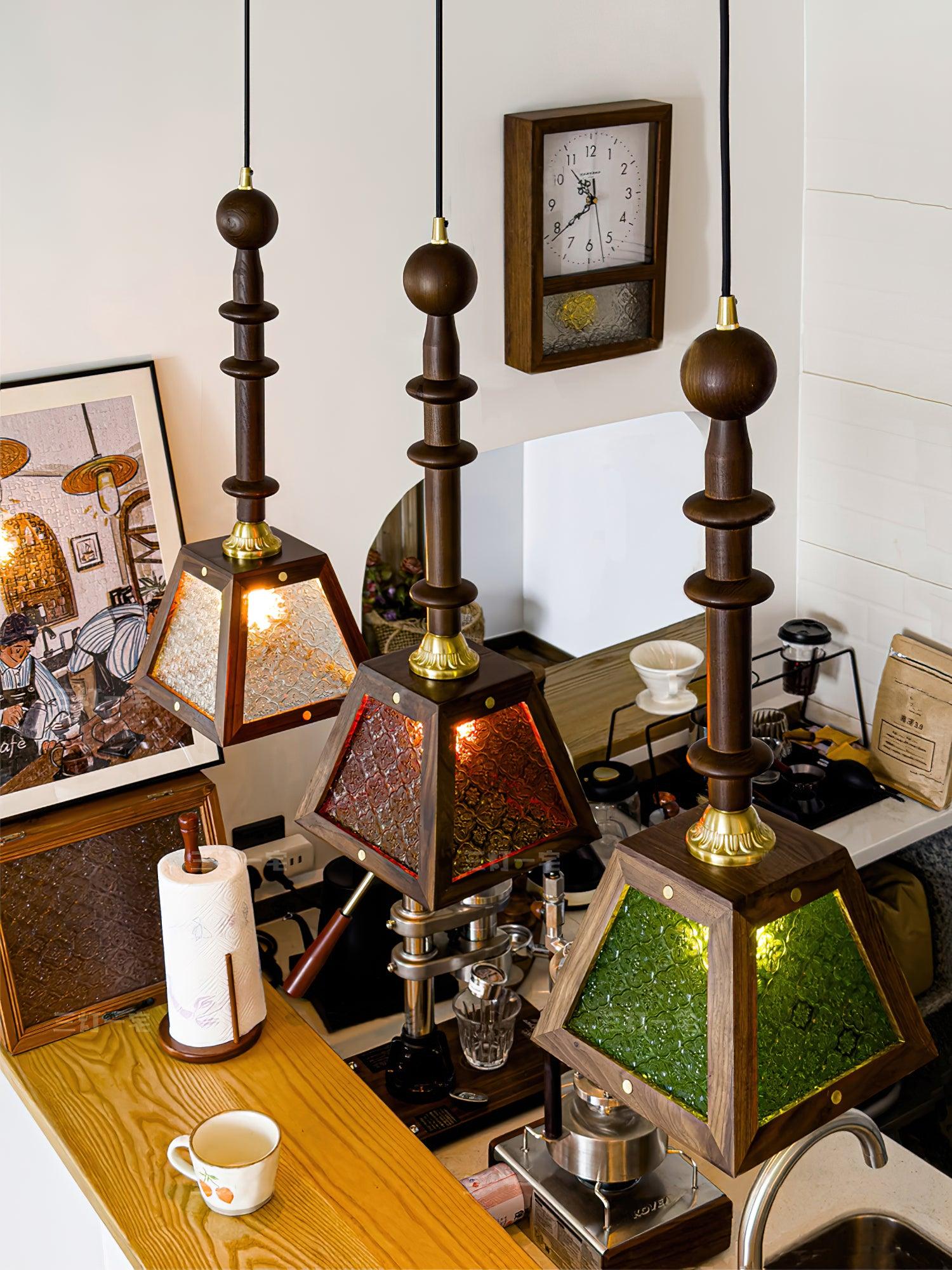 Alsorisra Elegante Vintage-Glas-Holz-Anhängerlampe-Letslighting