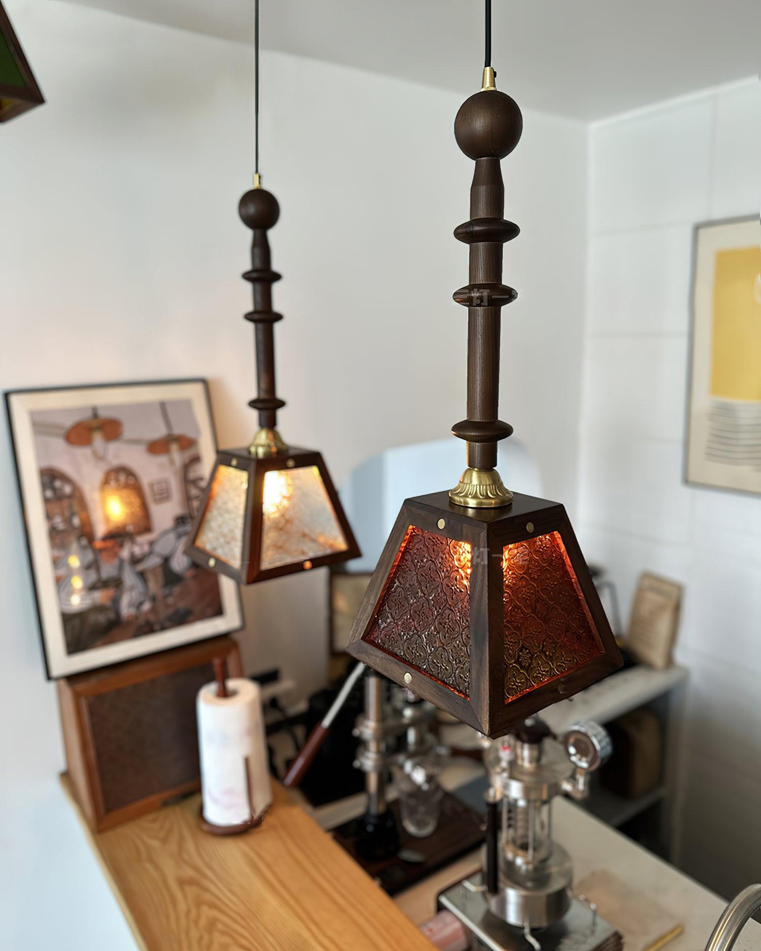 Alsorisra Elegante Vintage-Glas-Holz-Anhängerlampe-Letslighting