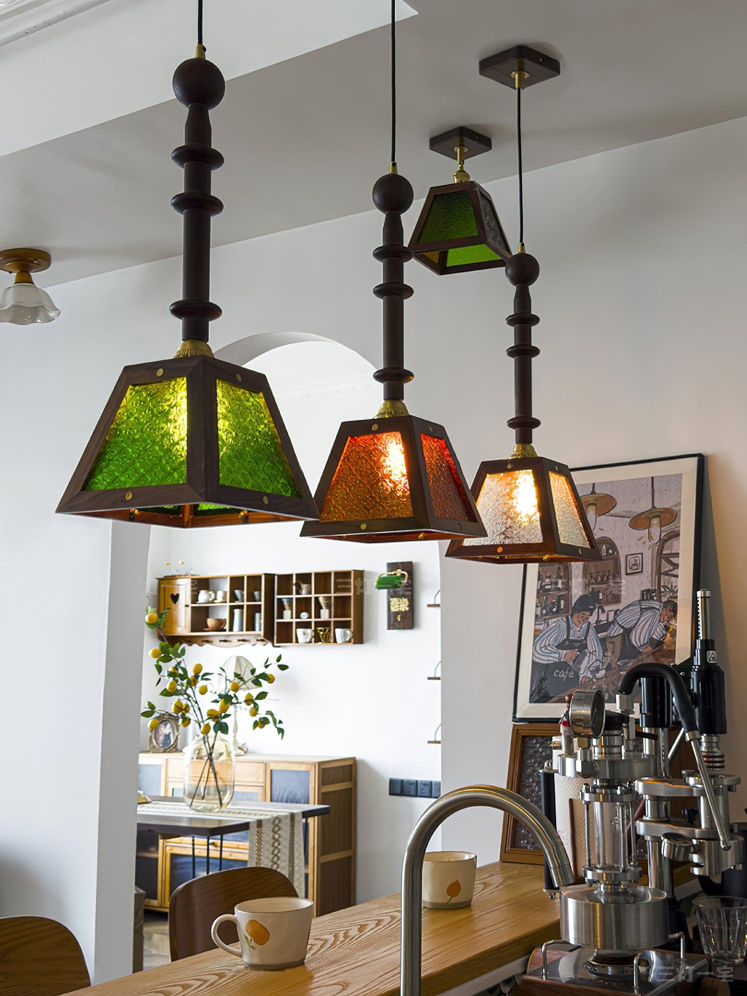 Alsorisra Elegante Vintage-Glas-Holz-Anhängerlampe-Letslighting