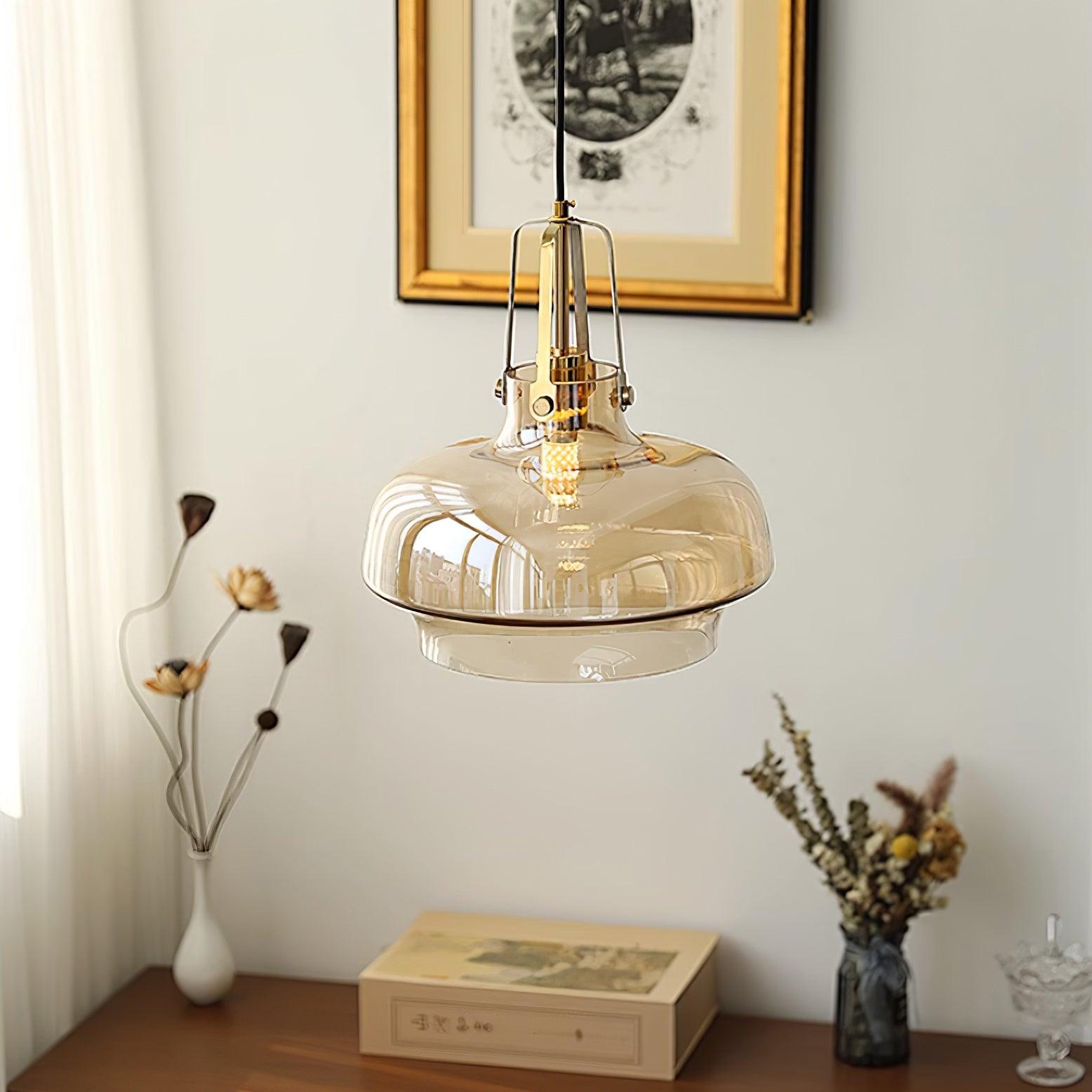 Aurelin Amber Glass Pendant Light with Brass Fittings - Letslighting