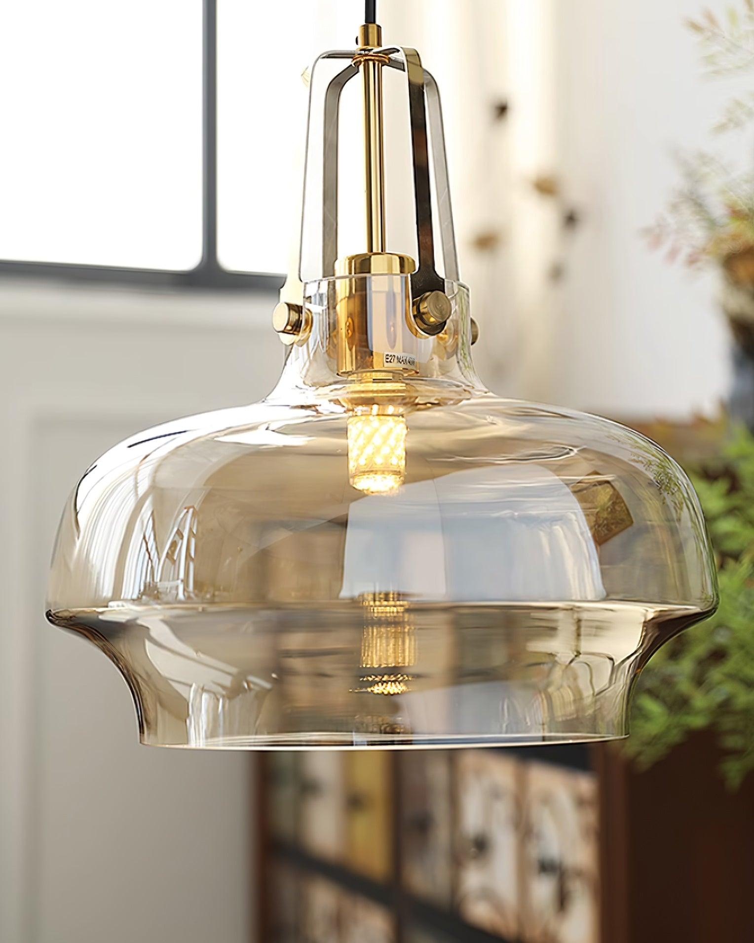 Aurelin Amber Glass Pendant Light with Brass Fittings - Letslighting