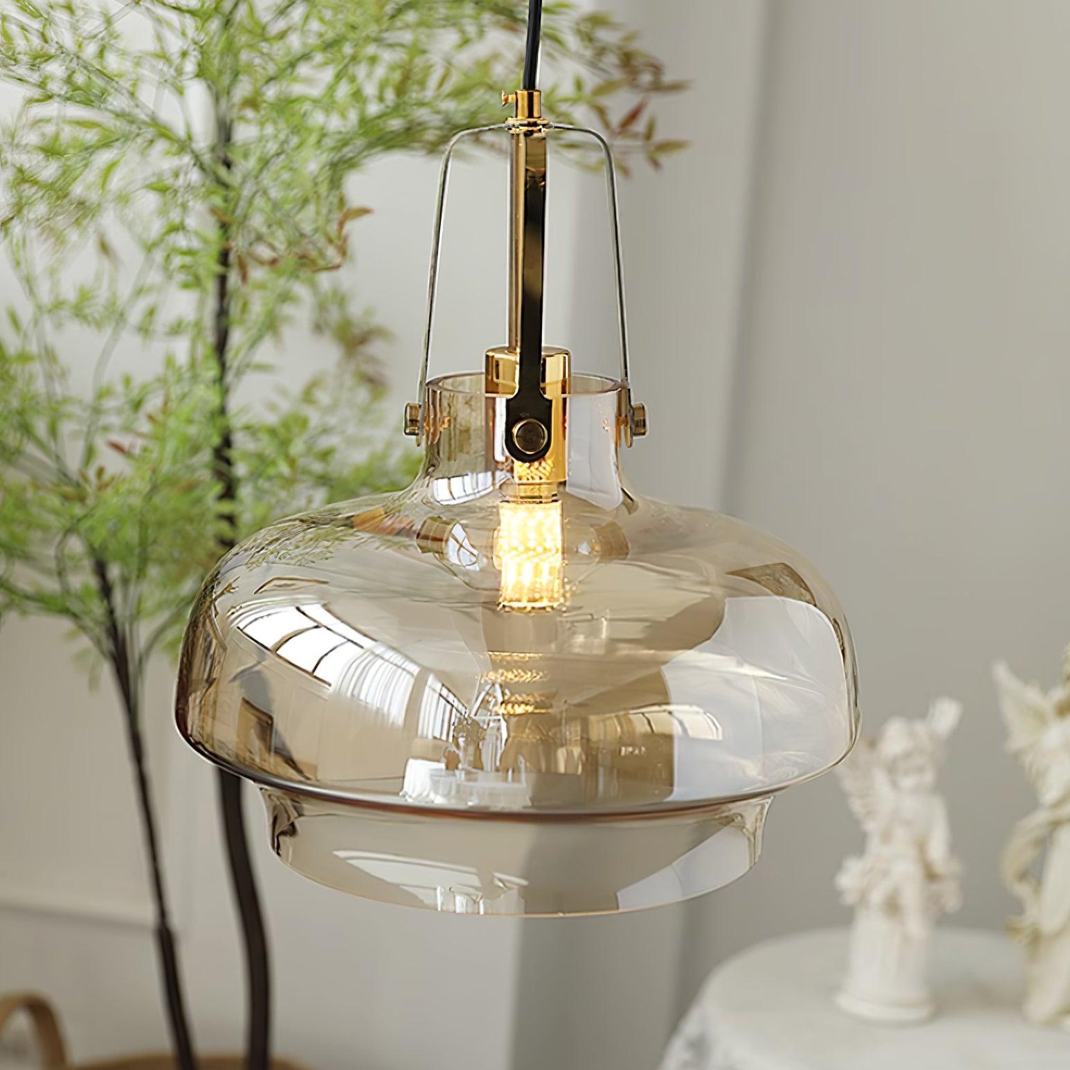 Aurelin Amber Glass Pendant Light with Brass Fittings - Letslighting