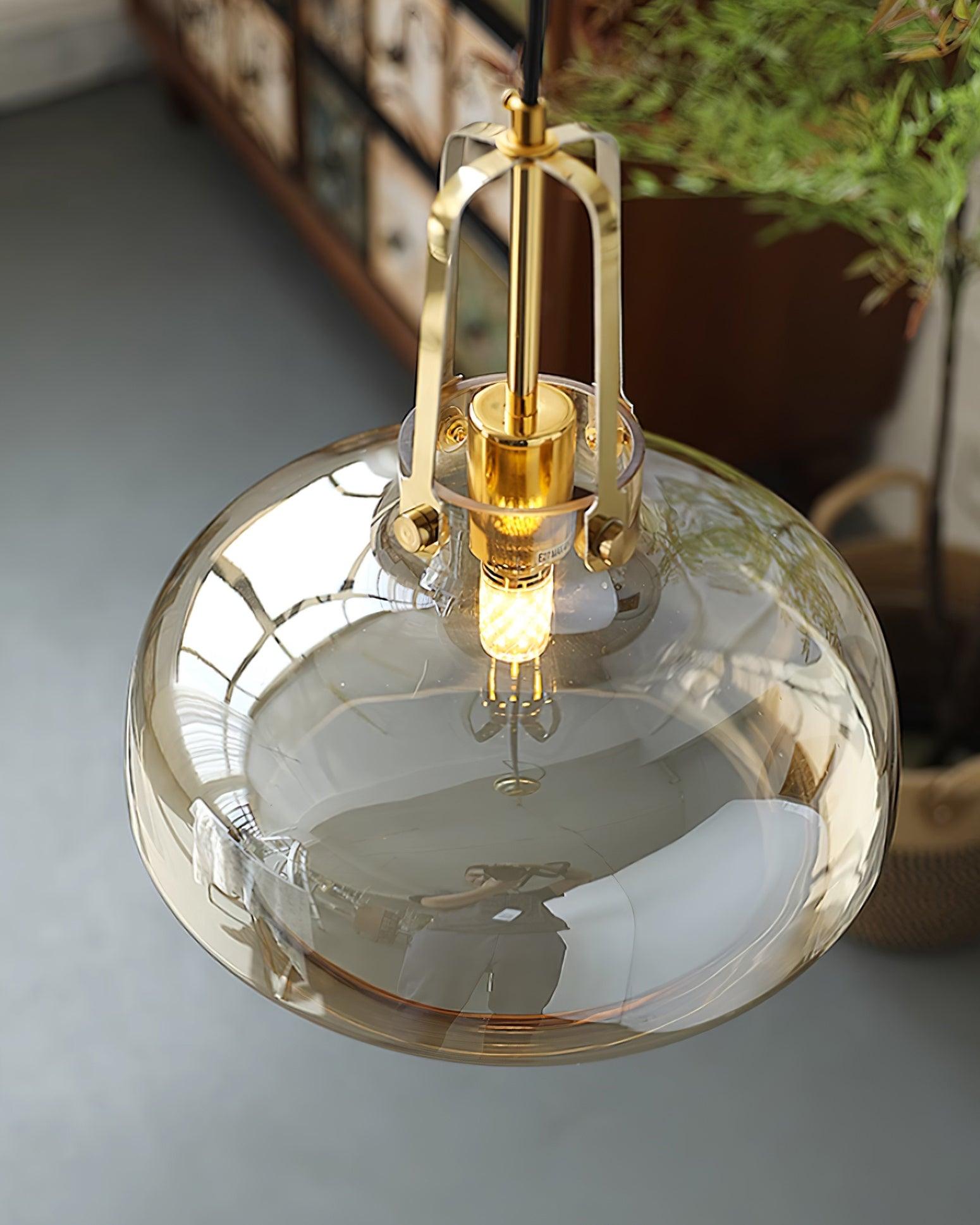 Aurelin Amber Glass Pendant Light with Brass Fittings - Letslighting