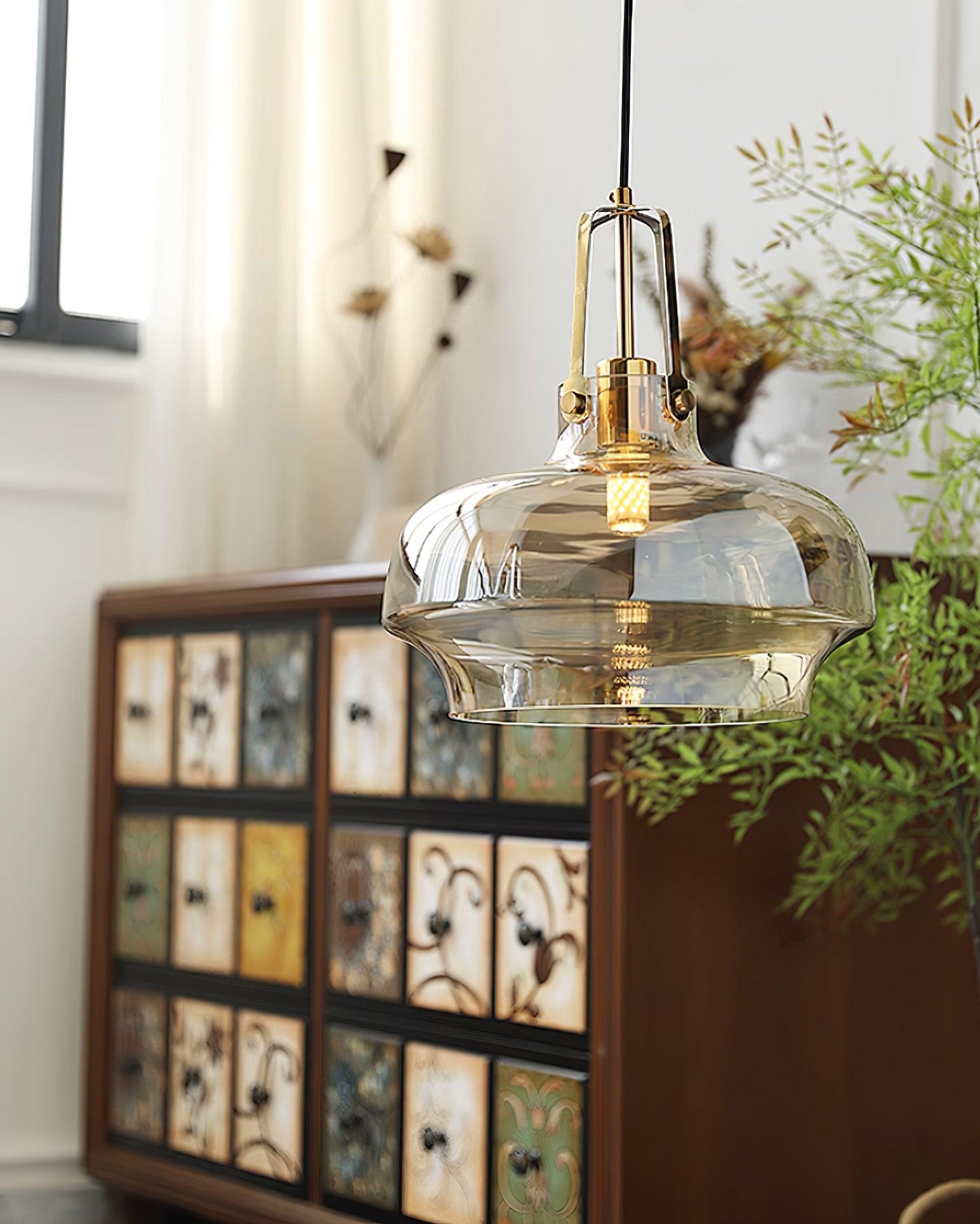 Aurelin Amber Glass Pendant Light with Brass Fittings - Letslighting