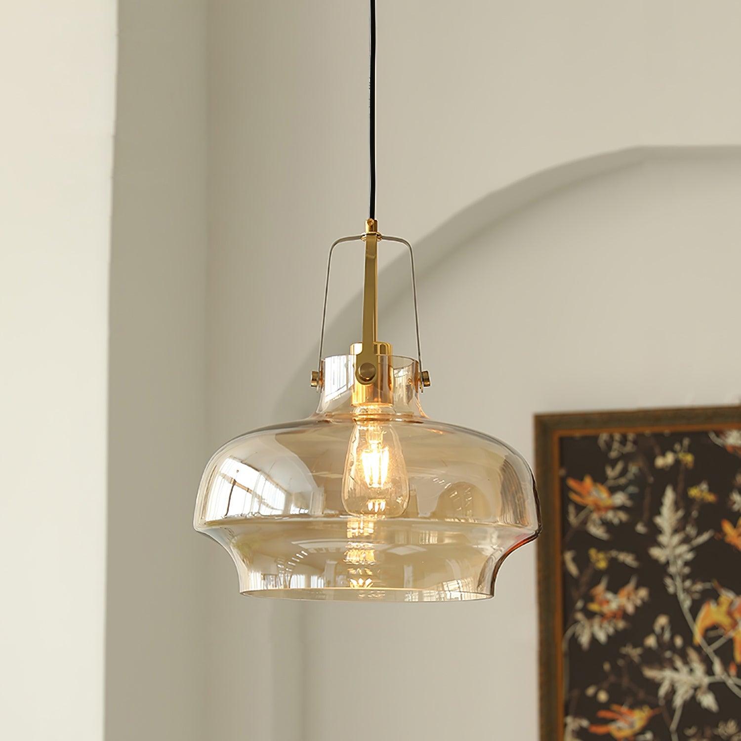Aurelin Amber Glass Pendant Light with Brass Fittings - Letslighting