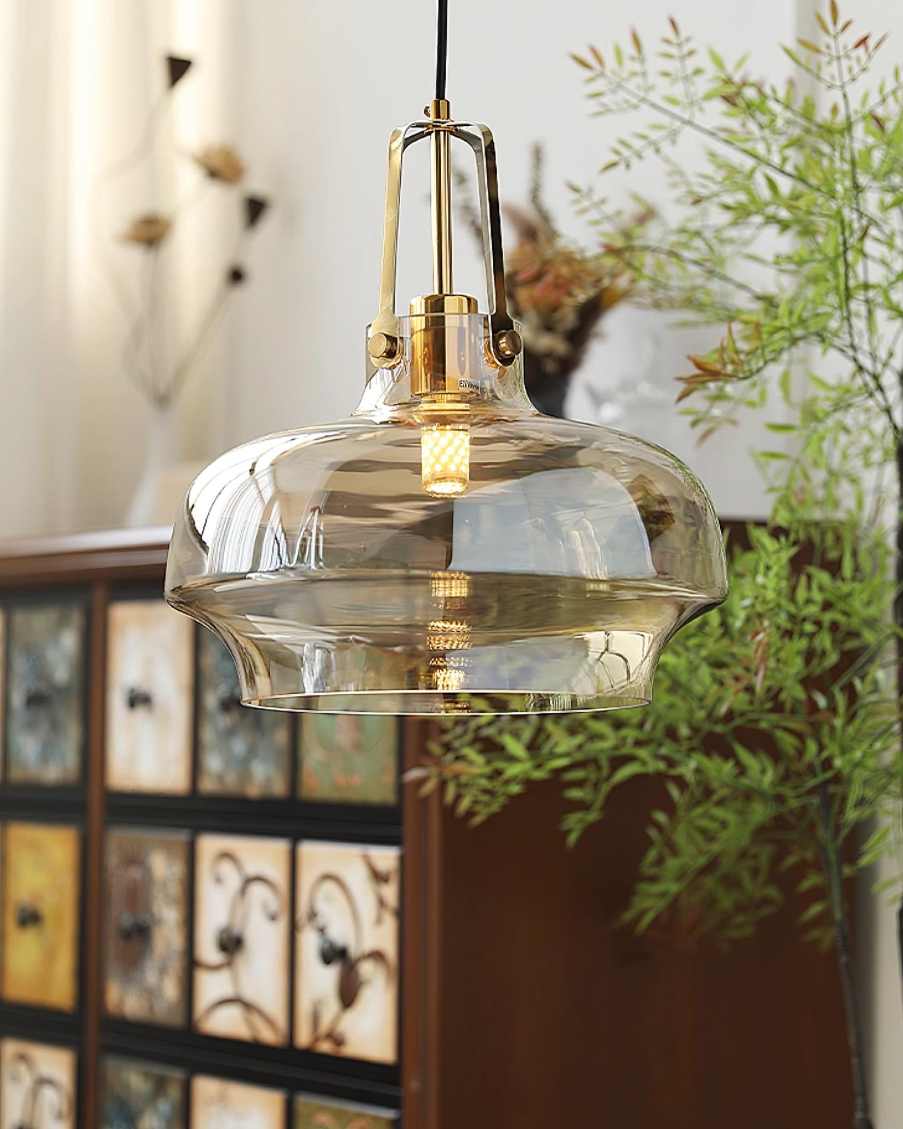 Aurelin Amber Glass Pendant Light with Brass Fittings - Letslighting