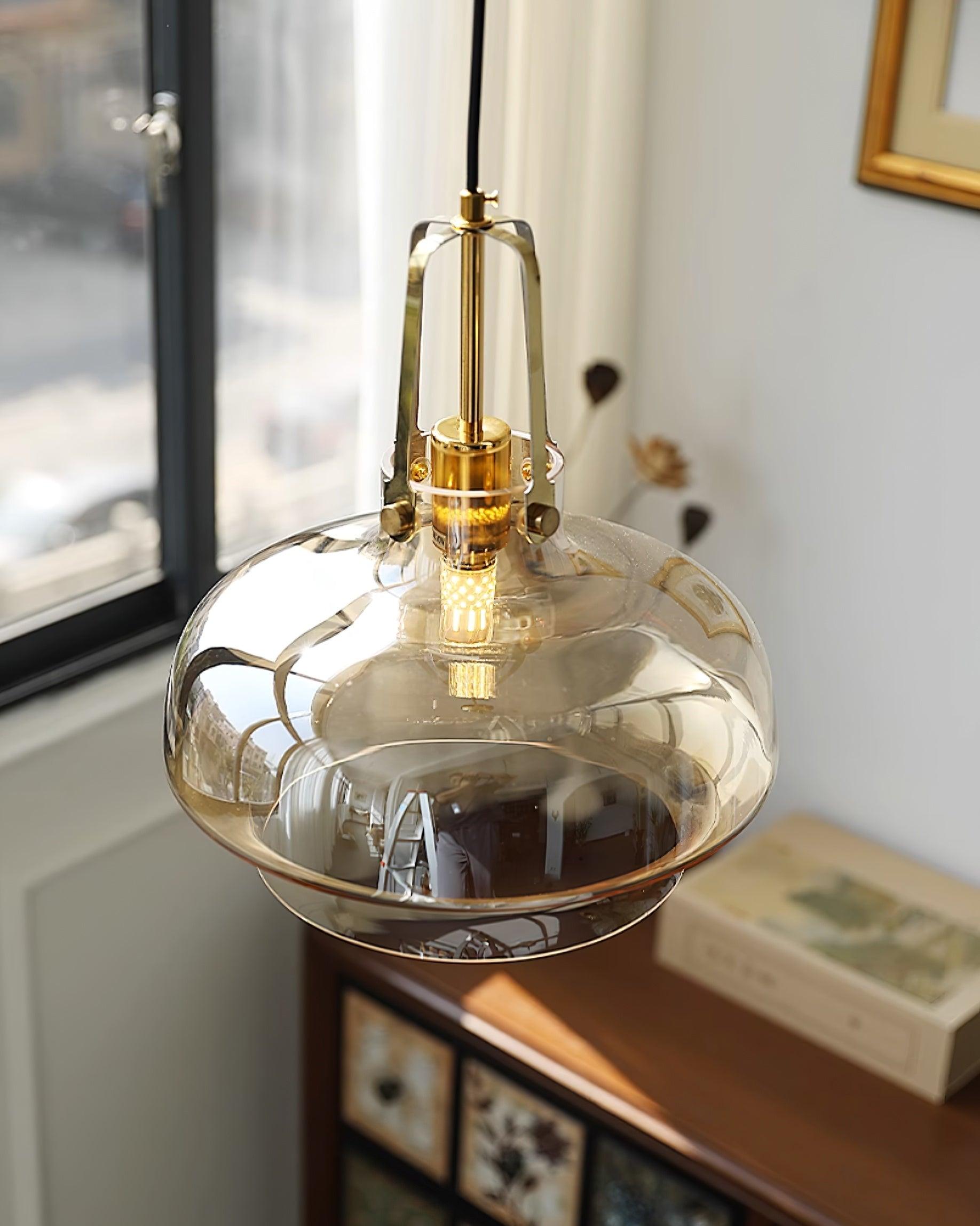 Aurelin Amber Glass Pendant Light with Brass Fittings - Letslighting