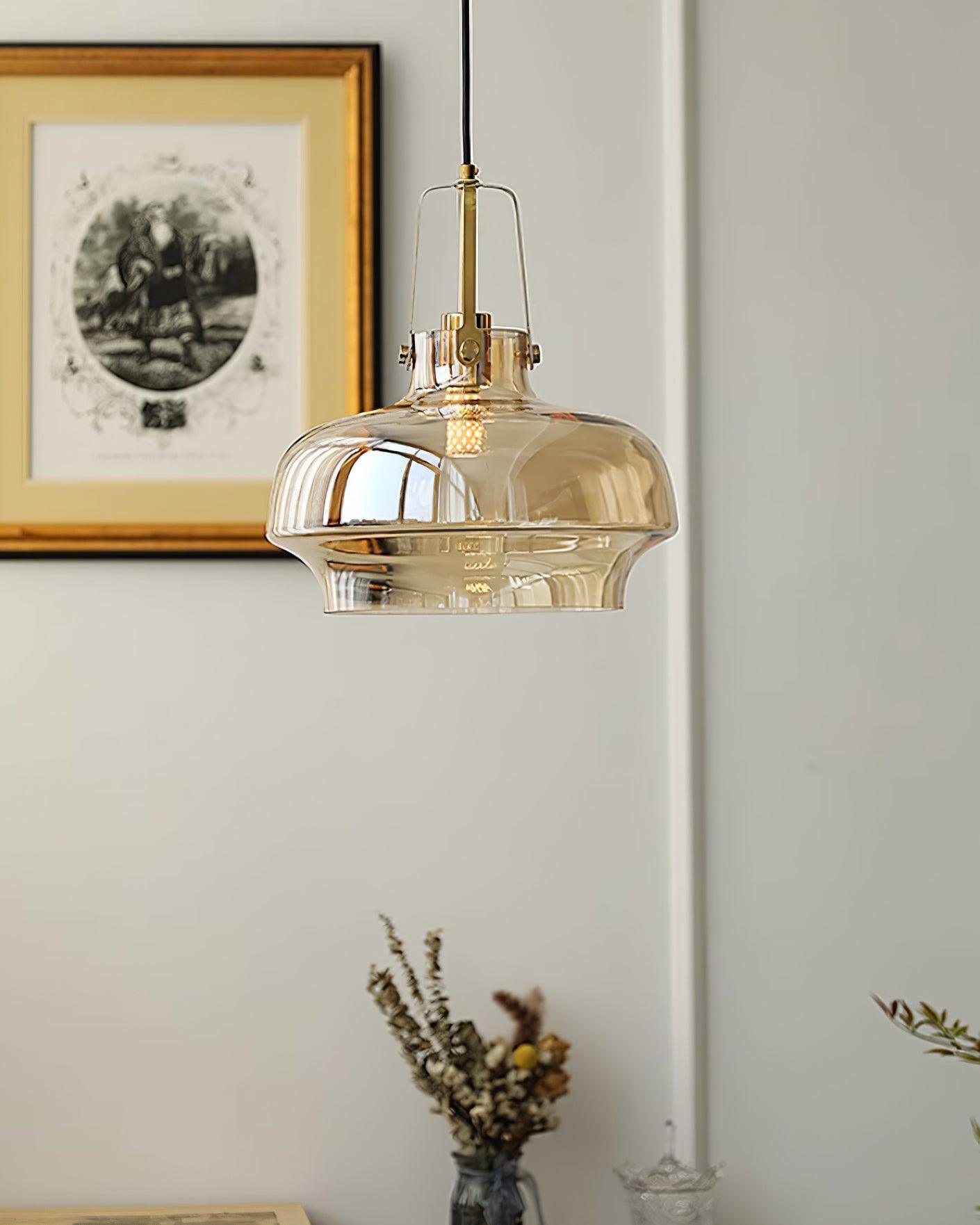 Aurelin Amber Glass Pendant Light with Brass Fittings - Letslighting
