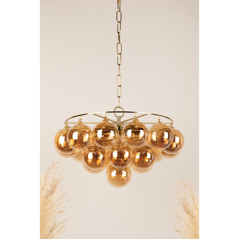 Aurora Chandelier Clear Glass Globe Aged Brass Elegant - Neutralighting