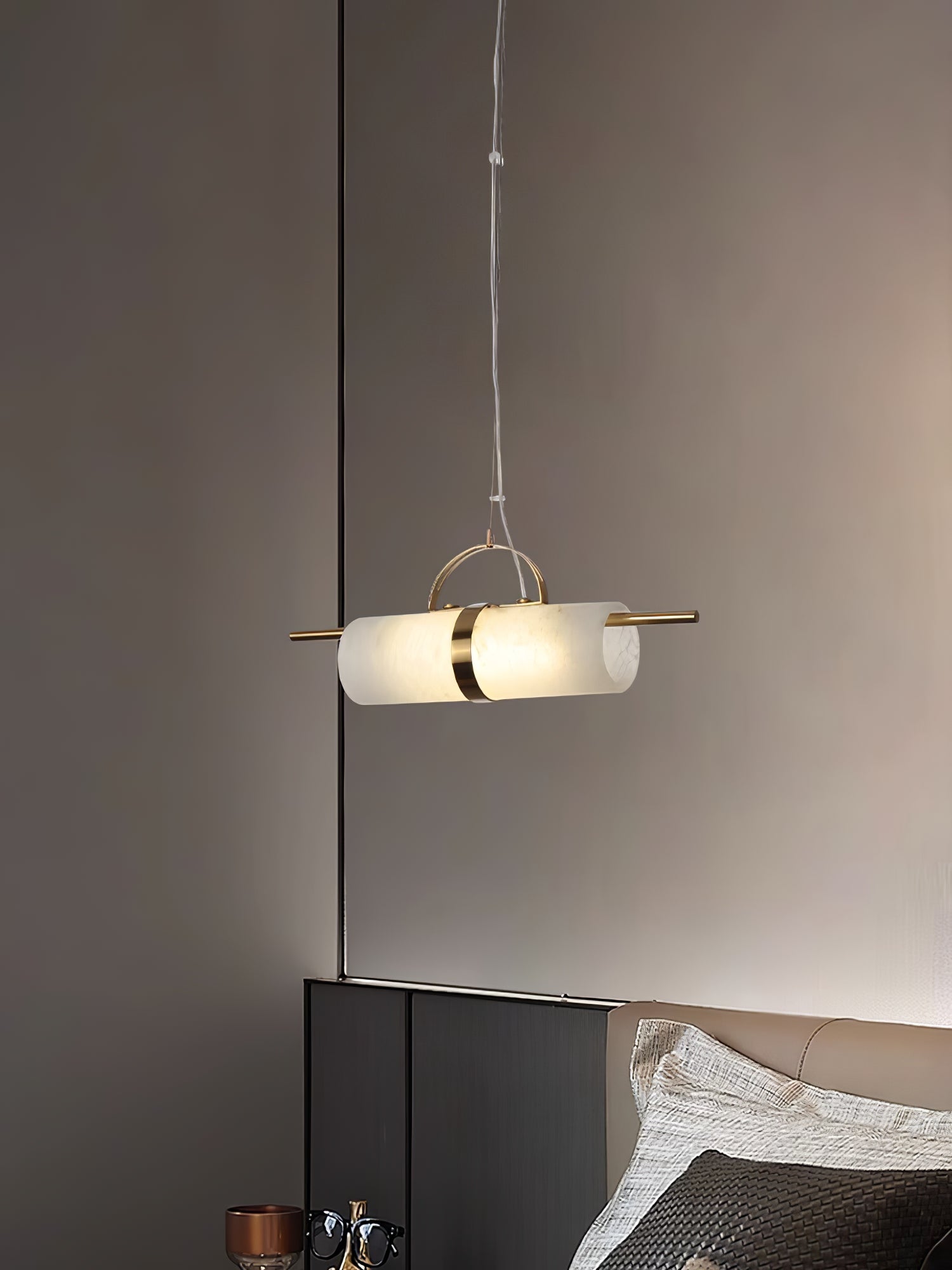 Atheor Modern Minimalist Cylindrical Metal Alabaster Pendant Light - Letslighting