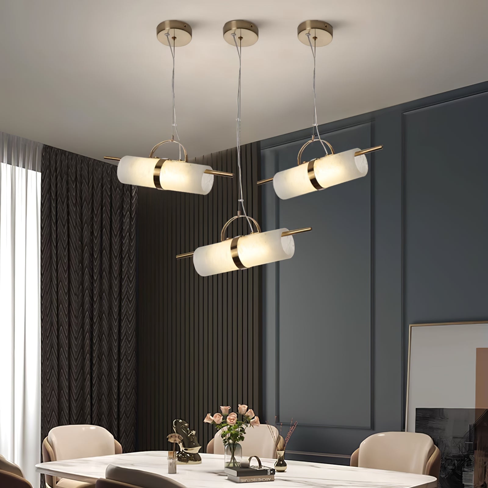 Atheor Modern Minimalist Cylindrical Metal Alabaster Pendant Light - Letslighting