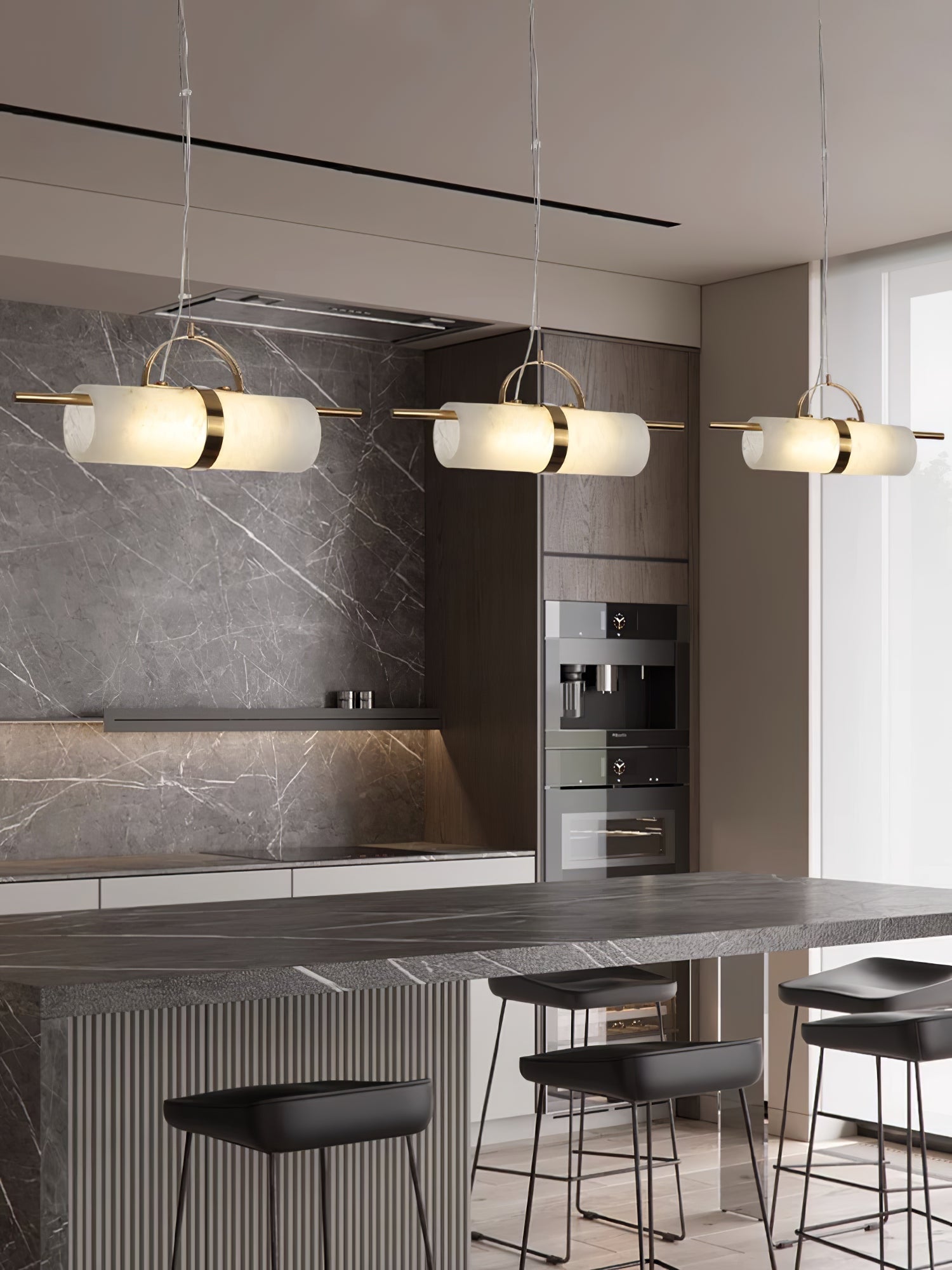 Atheor Modern Minimalist Cylindrical Metal Alabaster Pendant Light - Letslighting