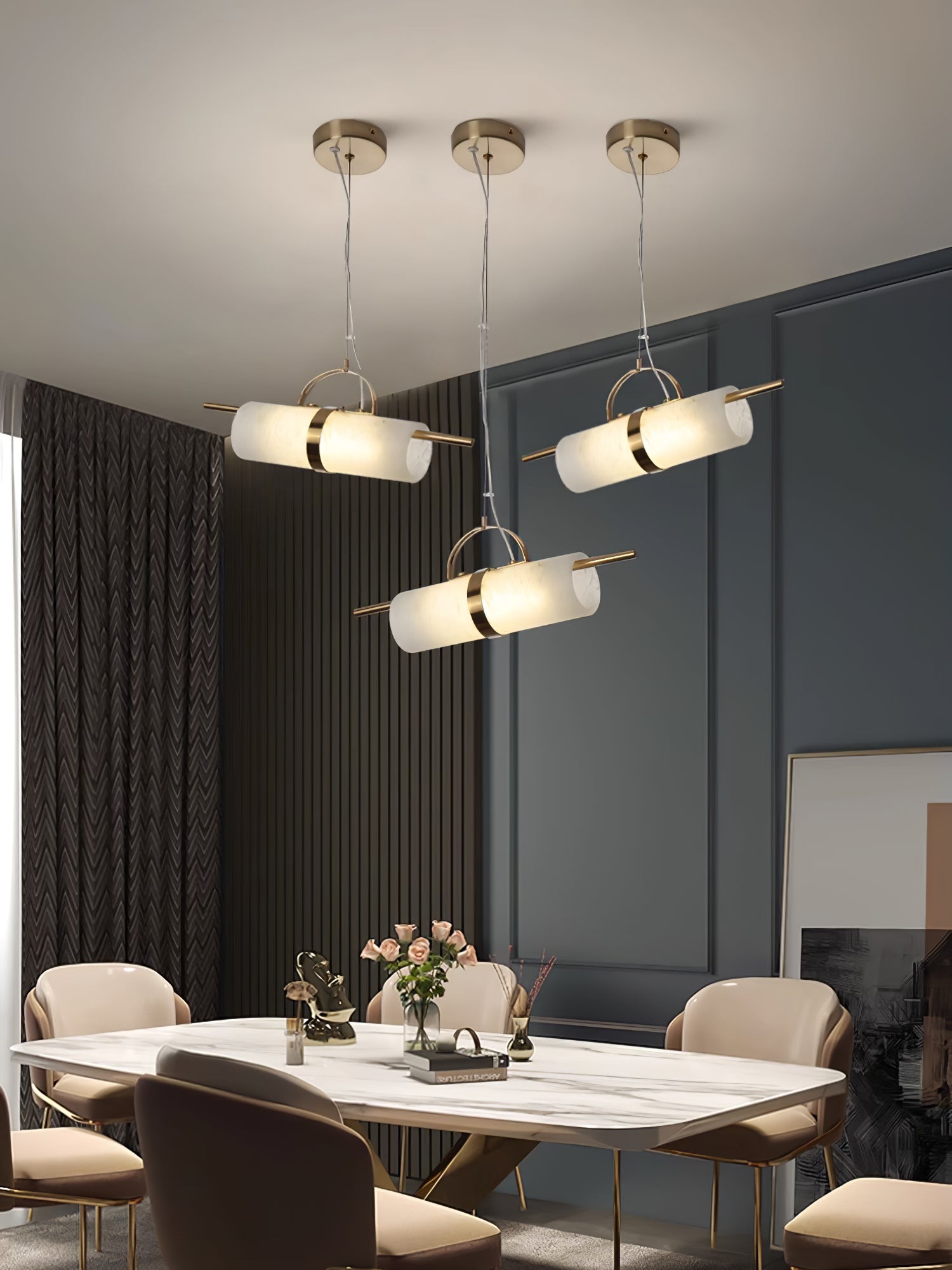 Atheor Modern Minimalist Cylindrical Metal Alabaster Pendant Light - Letslighting