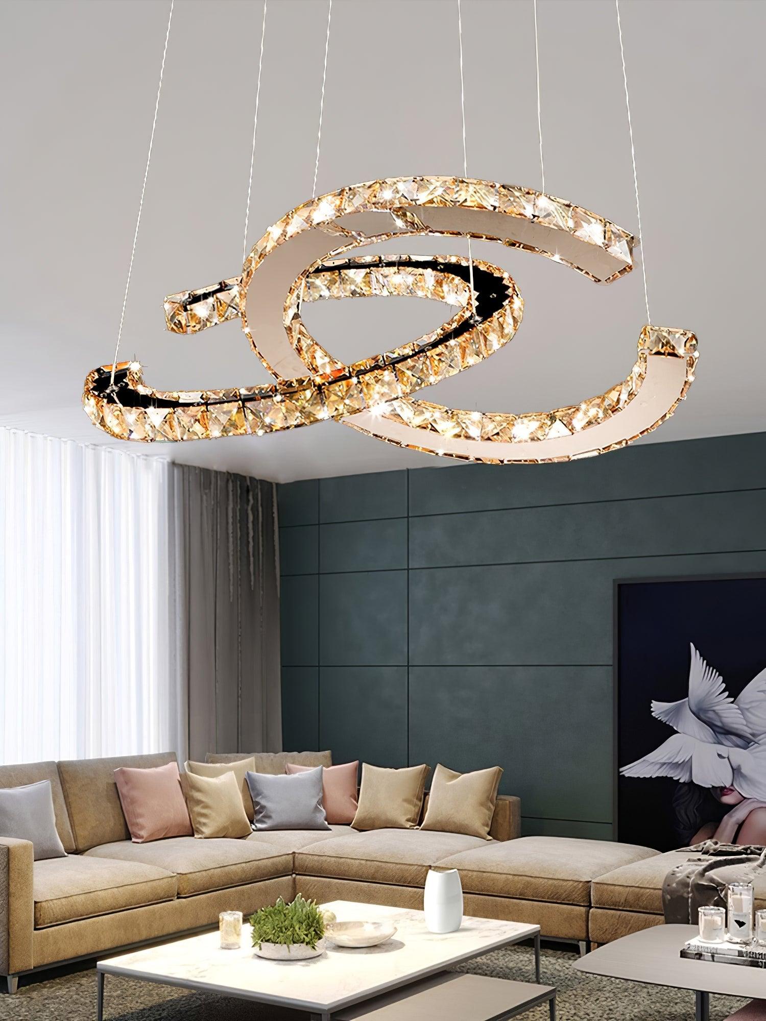 Lustra Kronleuchter Kristall Doppelt C Modern Silber 2-Ring-Letslighting